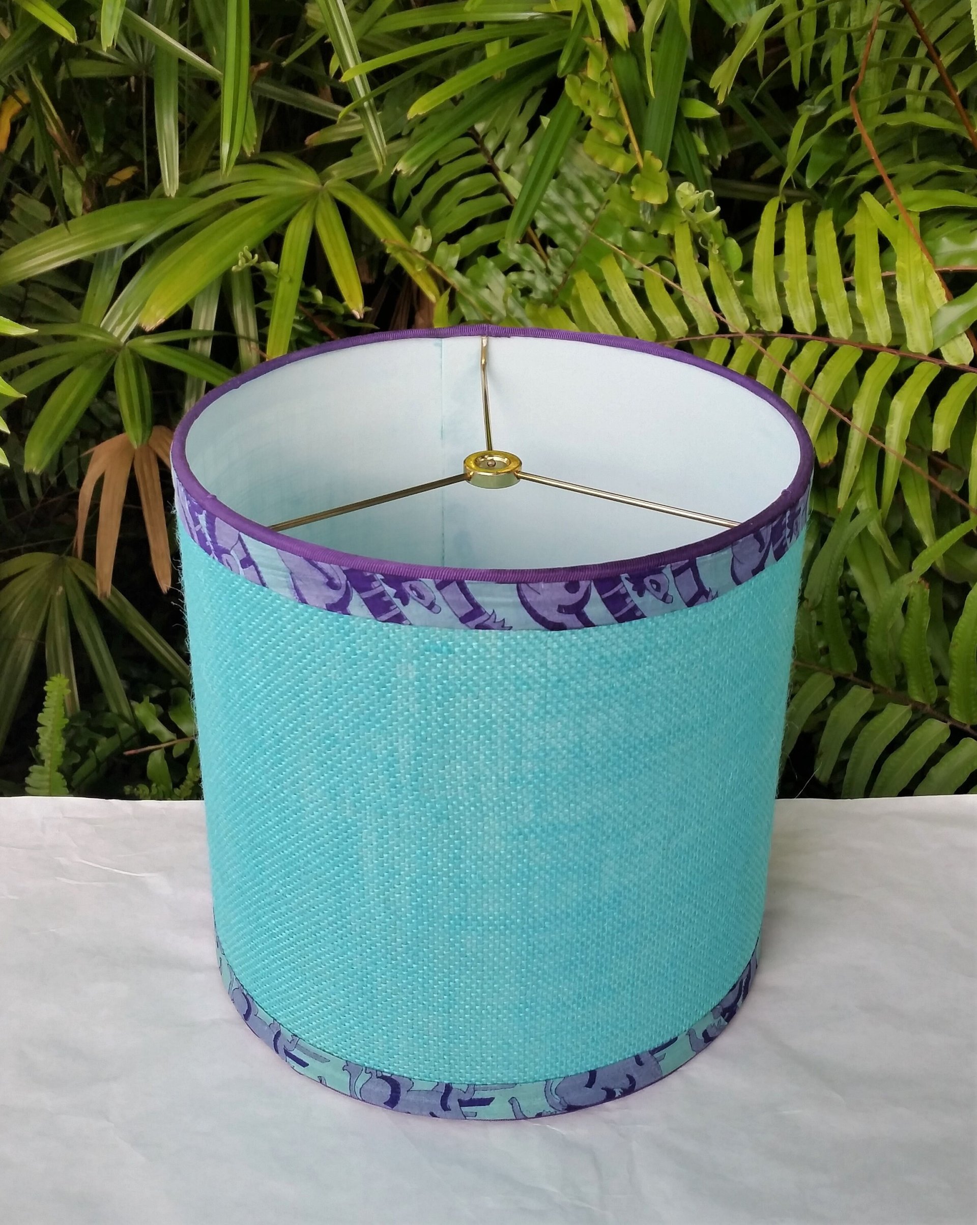 Turquoise Burlap Lampshade, Purple Trim Lamp Shade