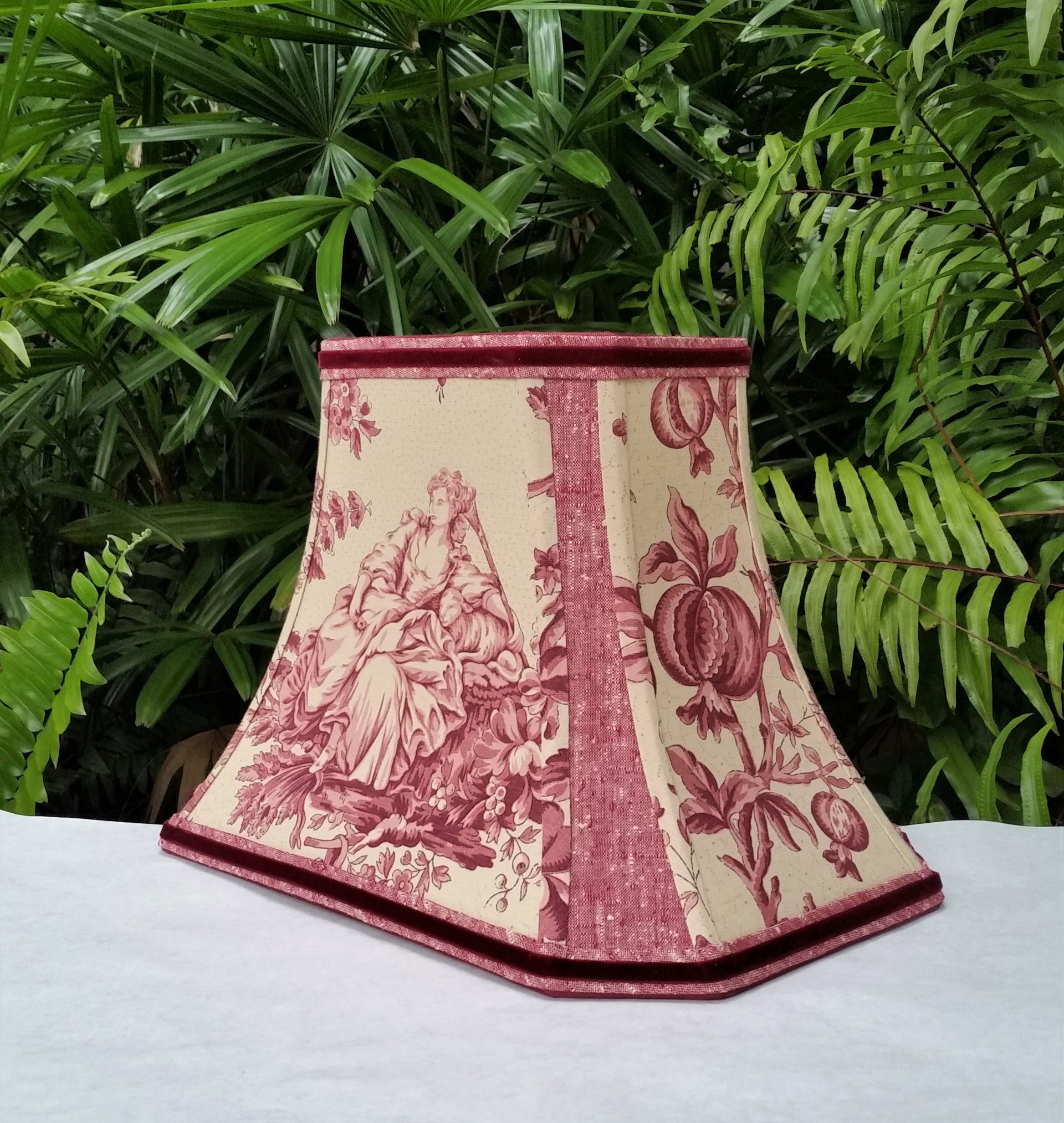 Schumacher Toile Fabric Lampshade, Red Brown