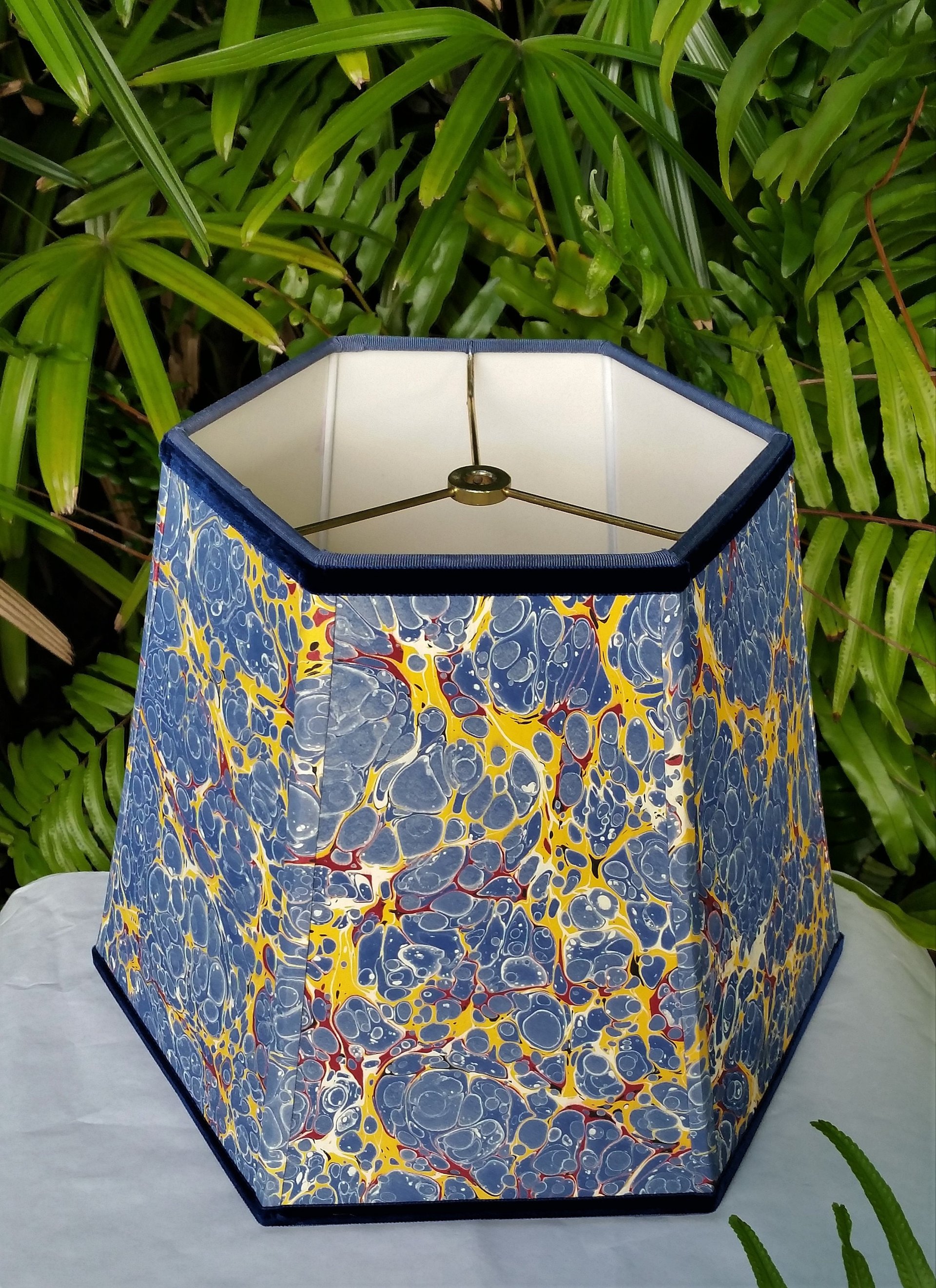 Large Marbled Paper Lampshade Blue Yellow Red Hexagon