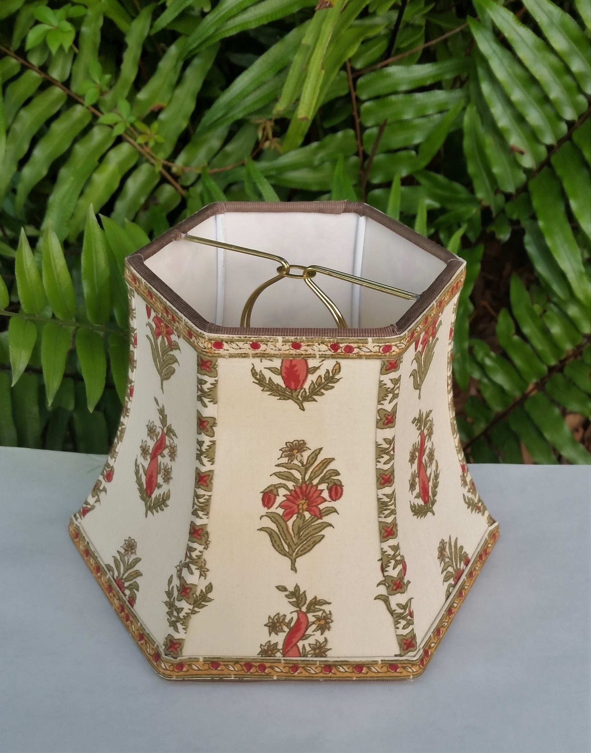 Floral Fabric Small Lampshade, Vintage Jofa Fabric Clip On Hex Bell