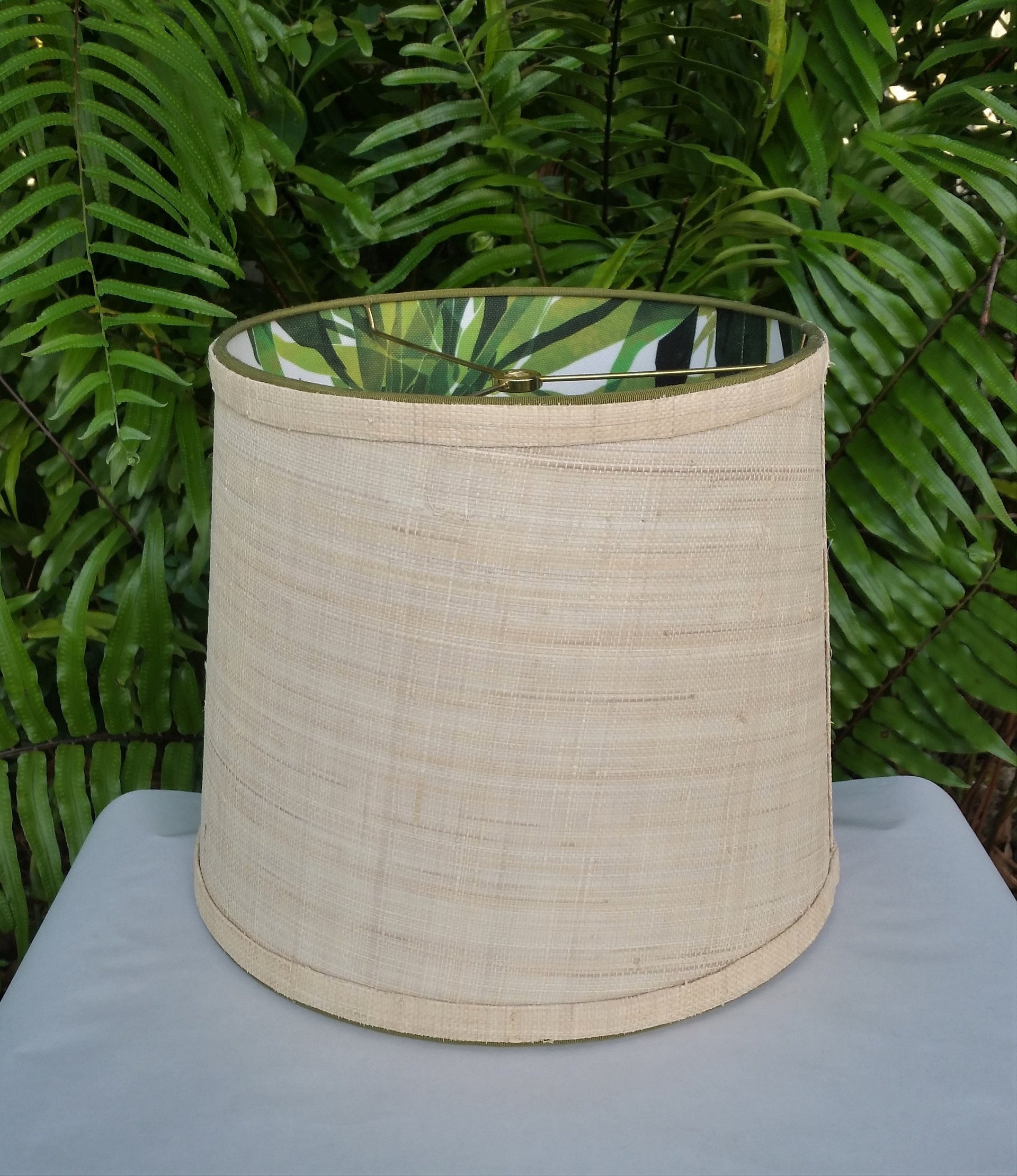 Raffia Lampshade, Green Bamboo Fabric Lined