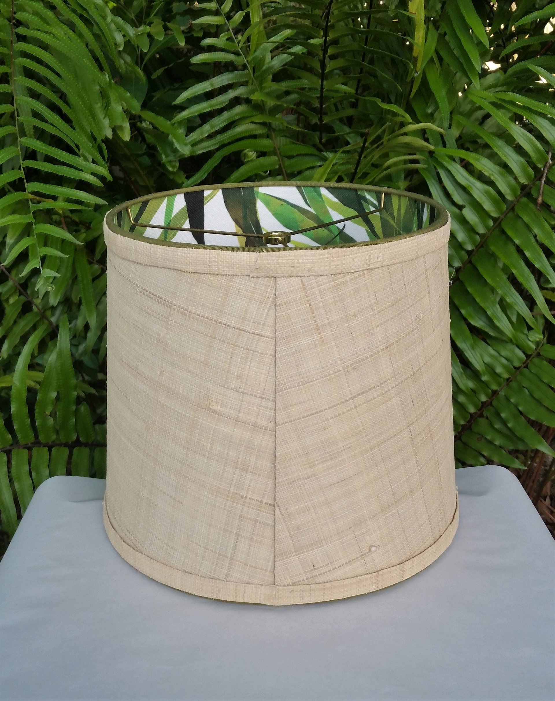 Raffia Lampshade, Green Bamboo Fabric Lined