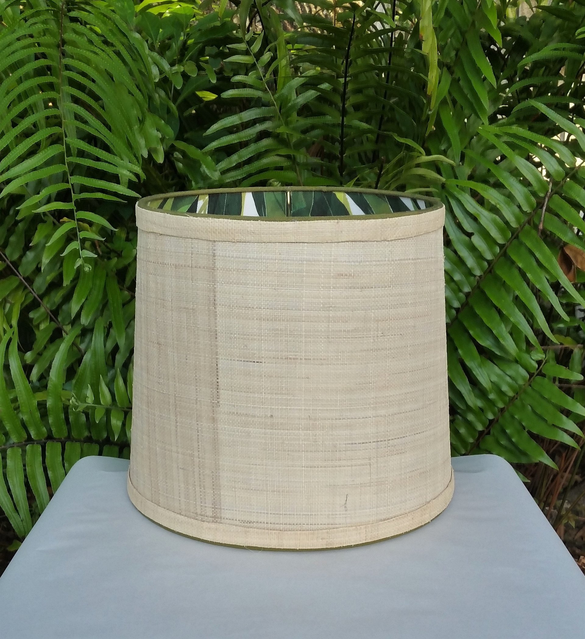 Raffia Lampshade, Green Bamboo Fabric Lined