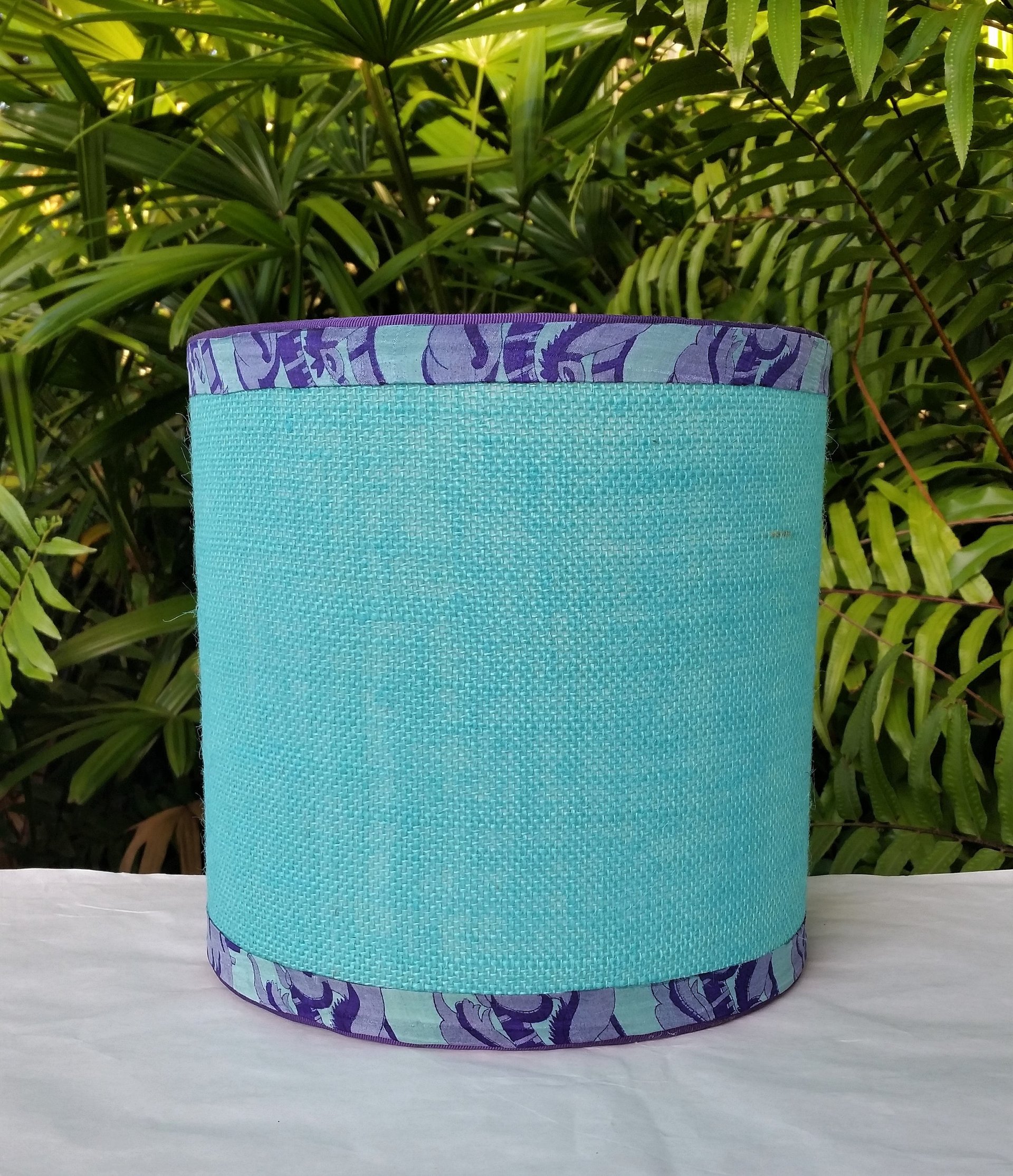 Turquoise Burlap Lampshade, Purple Trim Lamp Shade