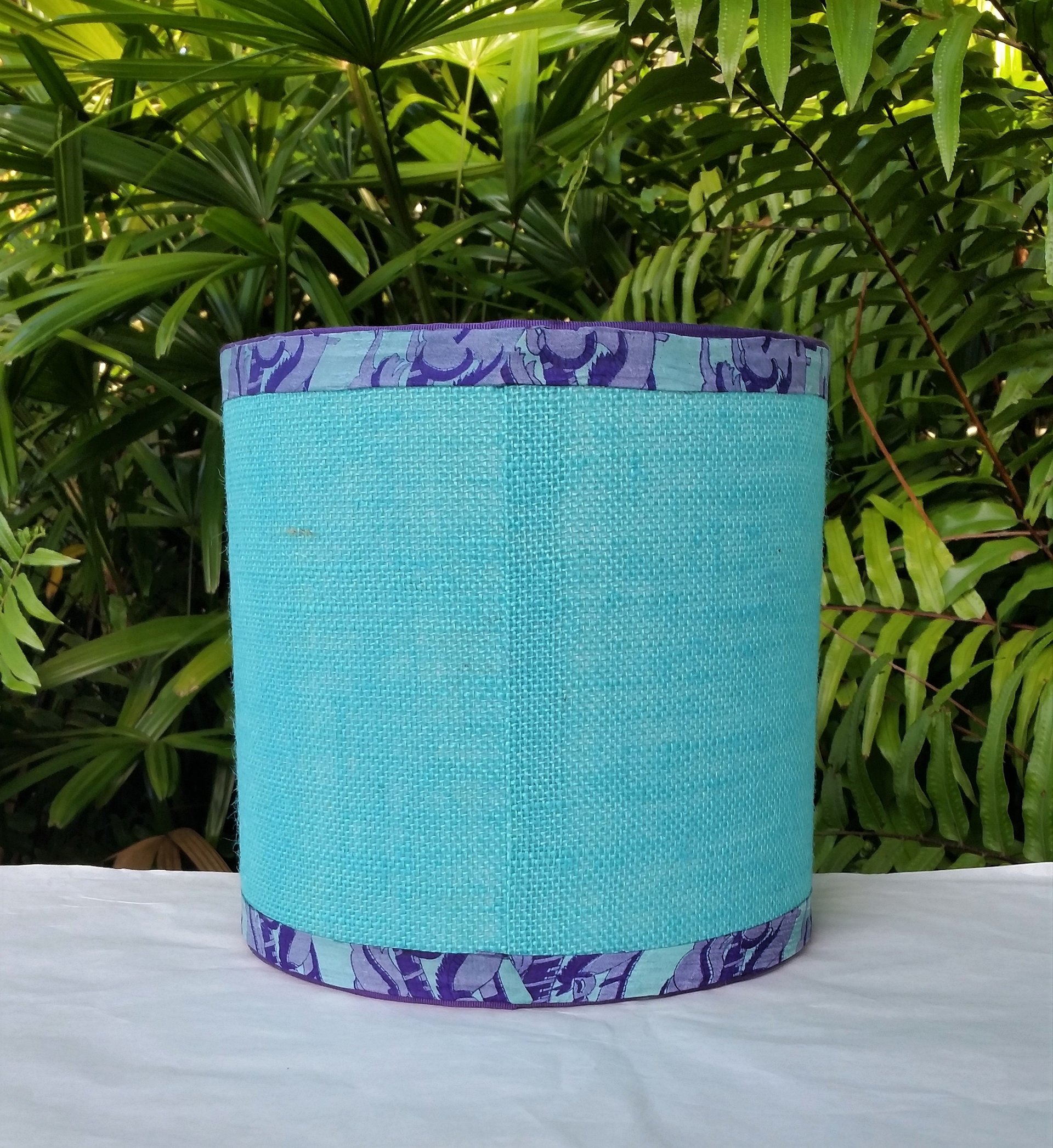 Turquoise Burlap Lampshade, Purple Trim Lamp Shade