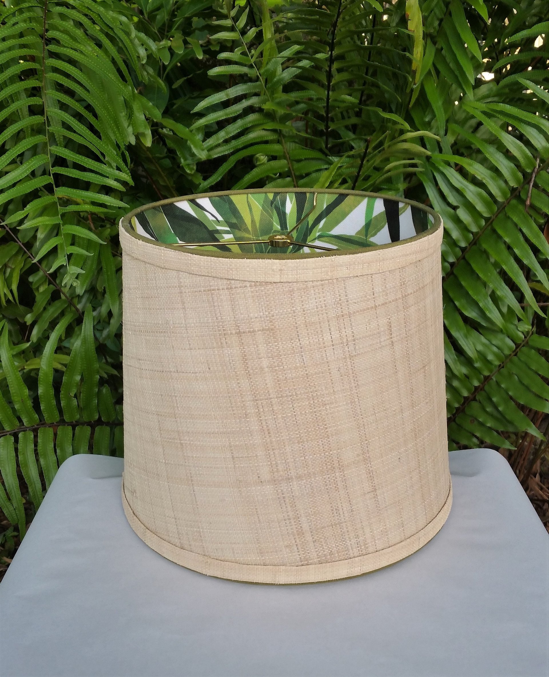 Raffia Lampshade, Green Bamboo Fabric Lined