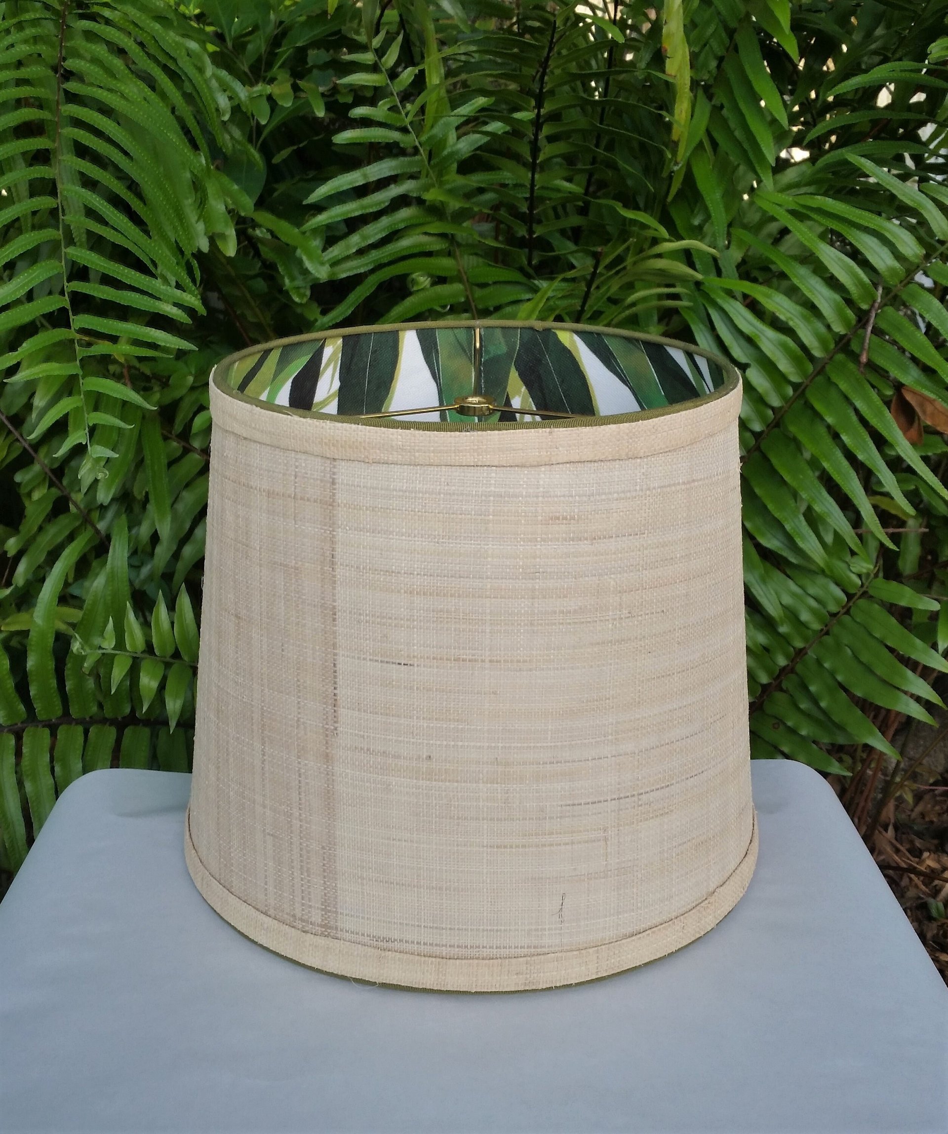 Raffia Lampshade, Green Bamboo Fabric Lined