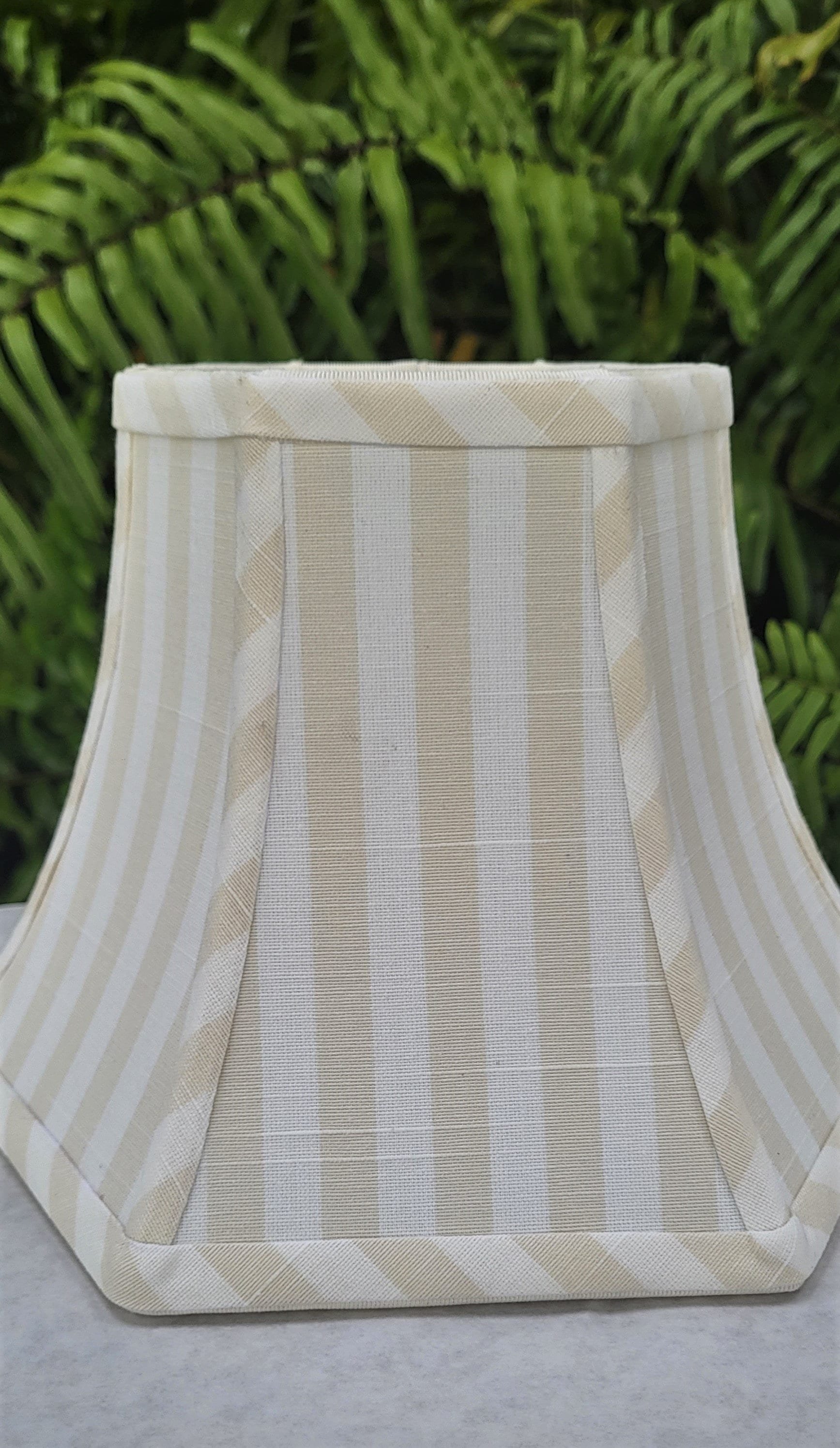 Beige White Stripe Linen Swing Arm Lampshade, Hexagon Bell Lamp Shade