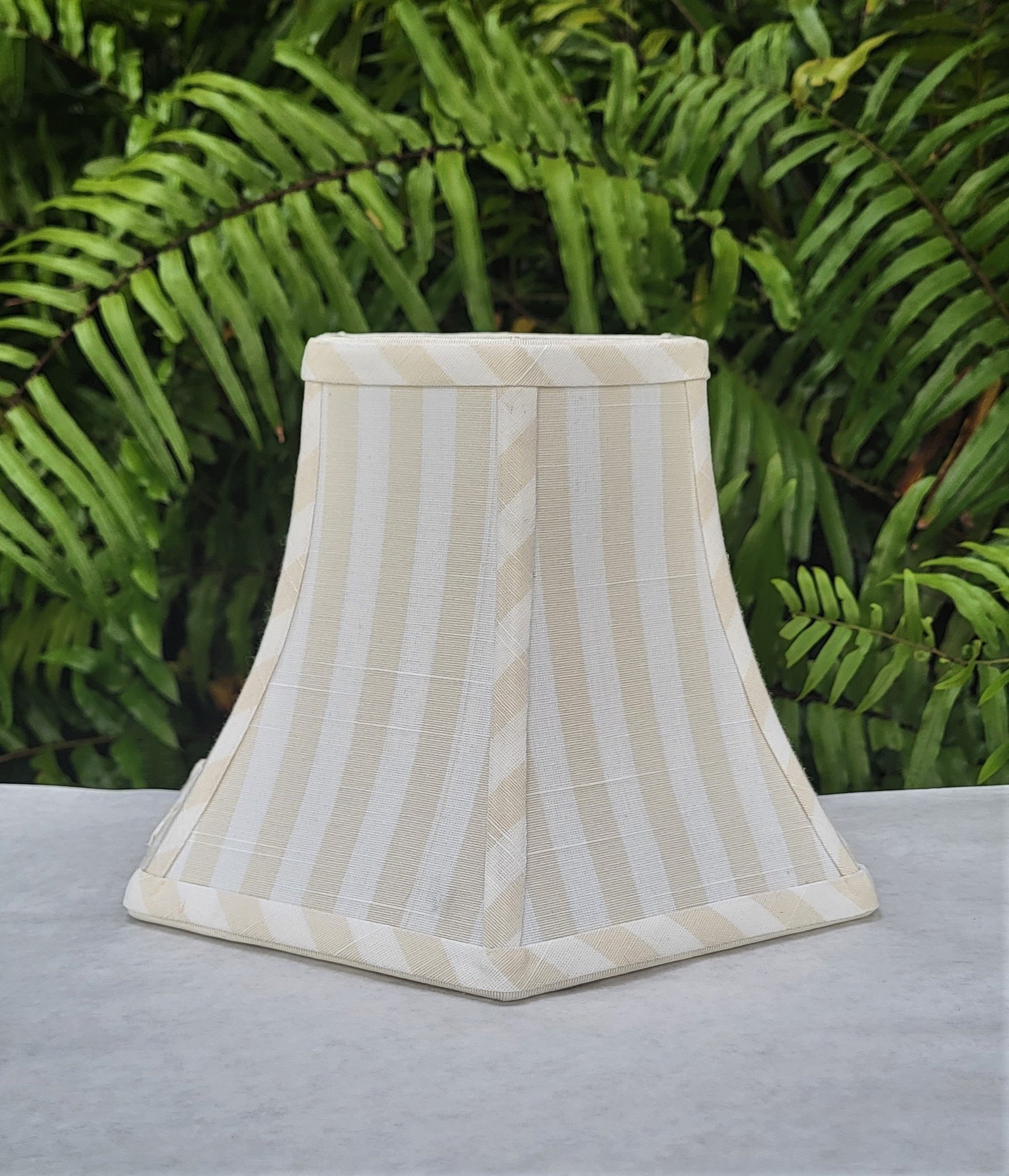 Beige White Stripe Linen Swing Arm Lampshade, Hexagon Bell Lamp Shade