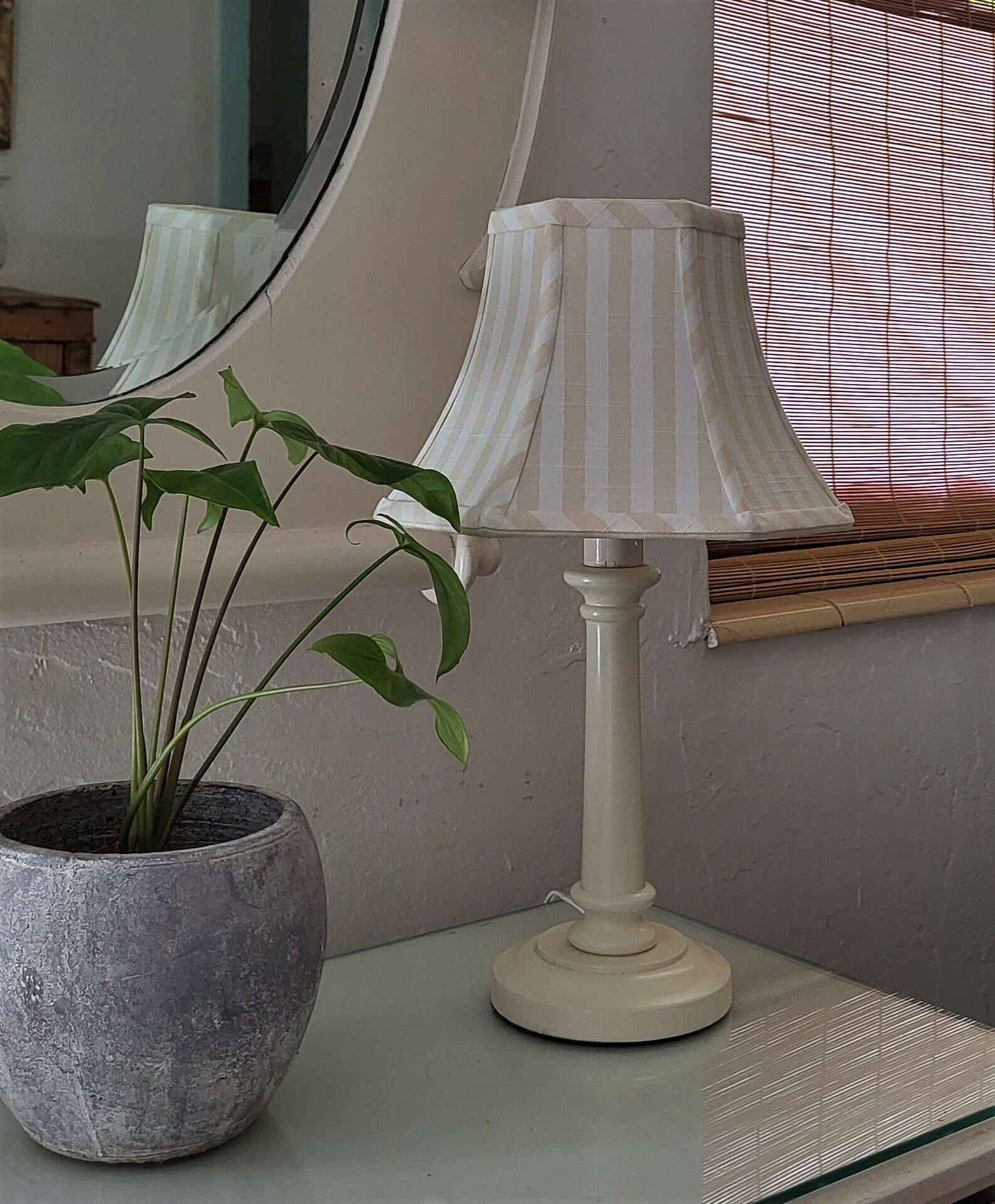 Beige White Stripe Linen Swing Arm Lampshade, Hexagon Bell Lamp Shade