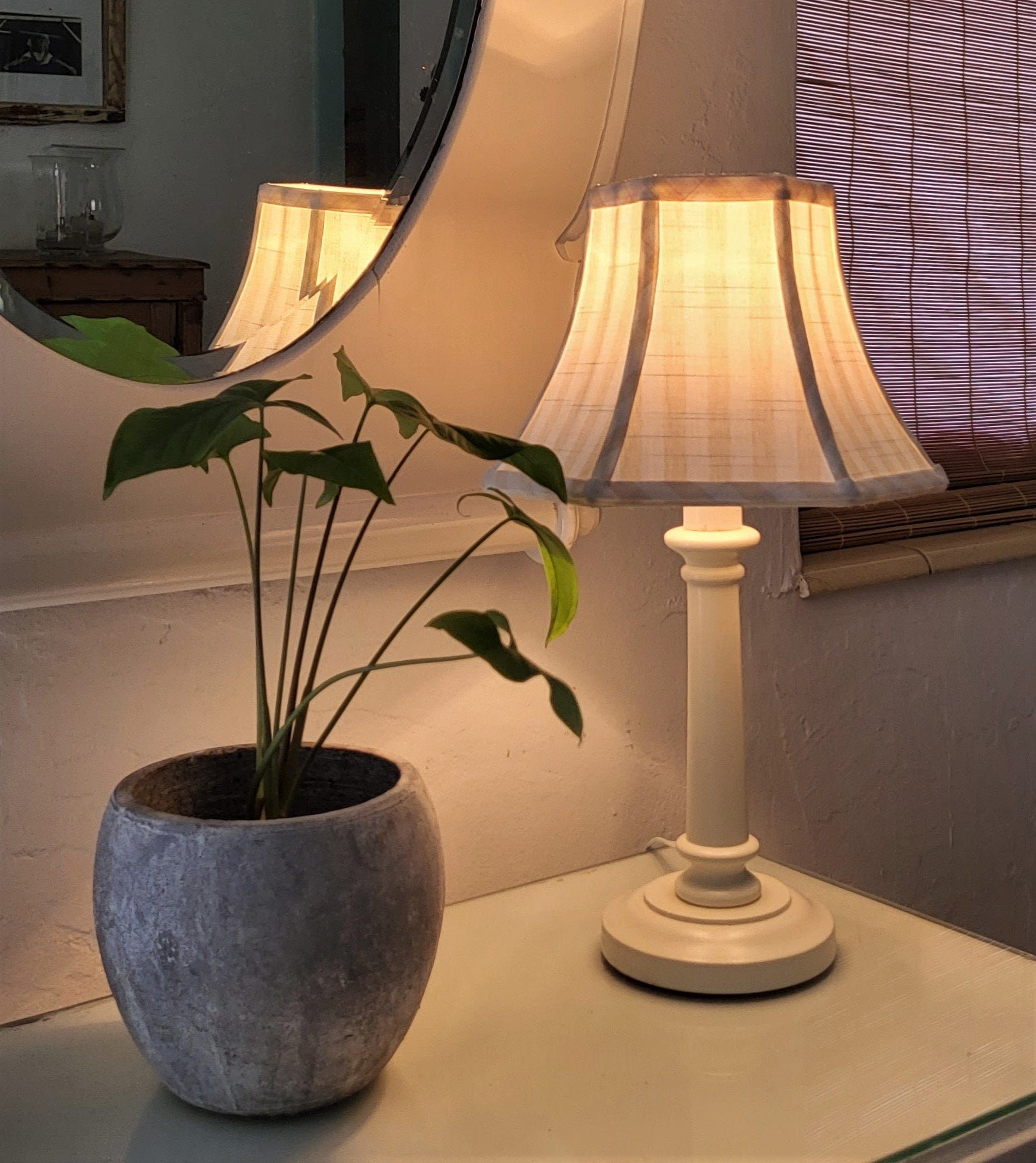 Beige White Stripe Linen Swing Arm Lampshade, Hexagon Bell Lamp Shade