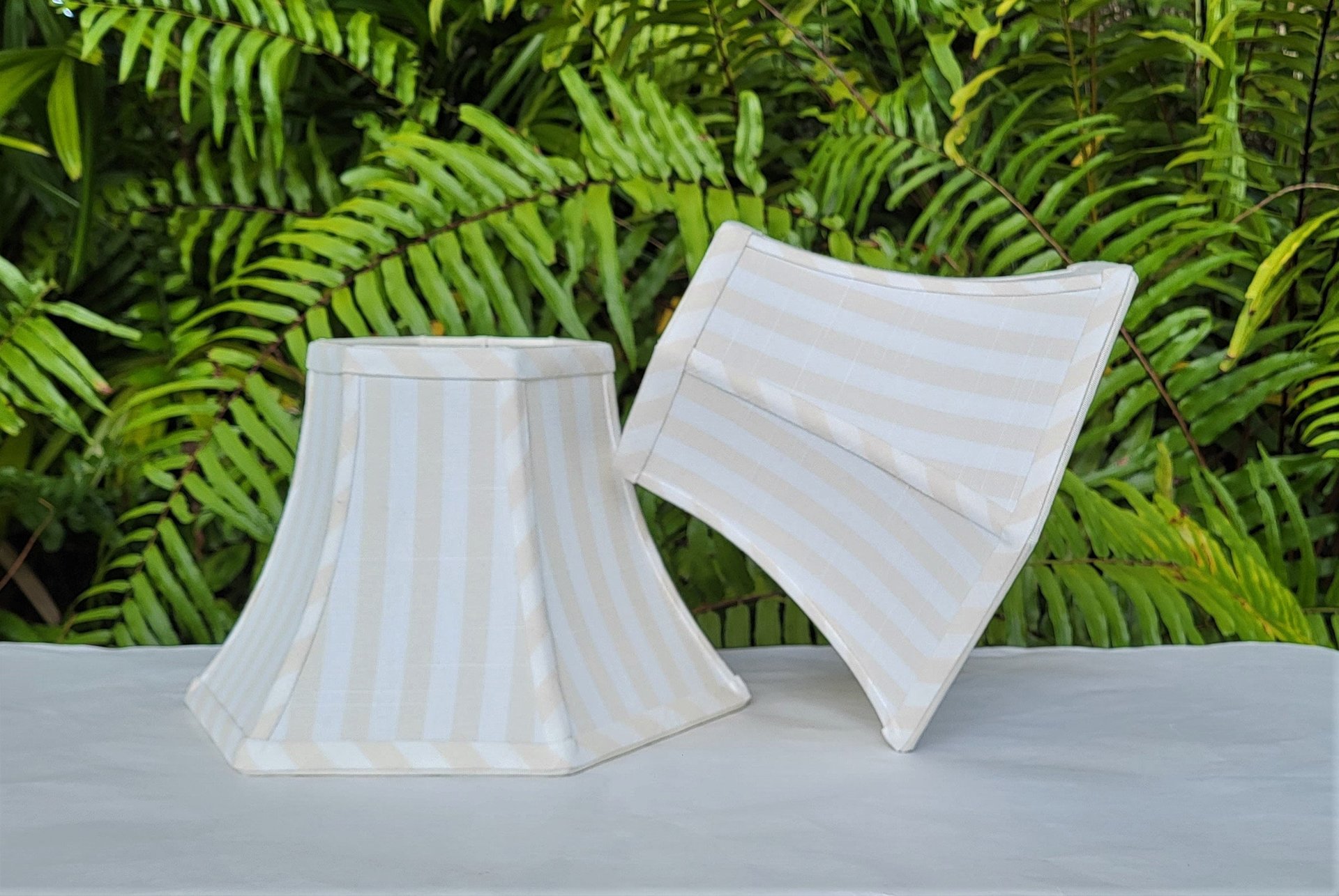 Beige White Stripe Linen Swing Arm Lampshade, Hexagon Bell Lamp Shade