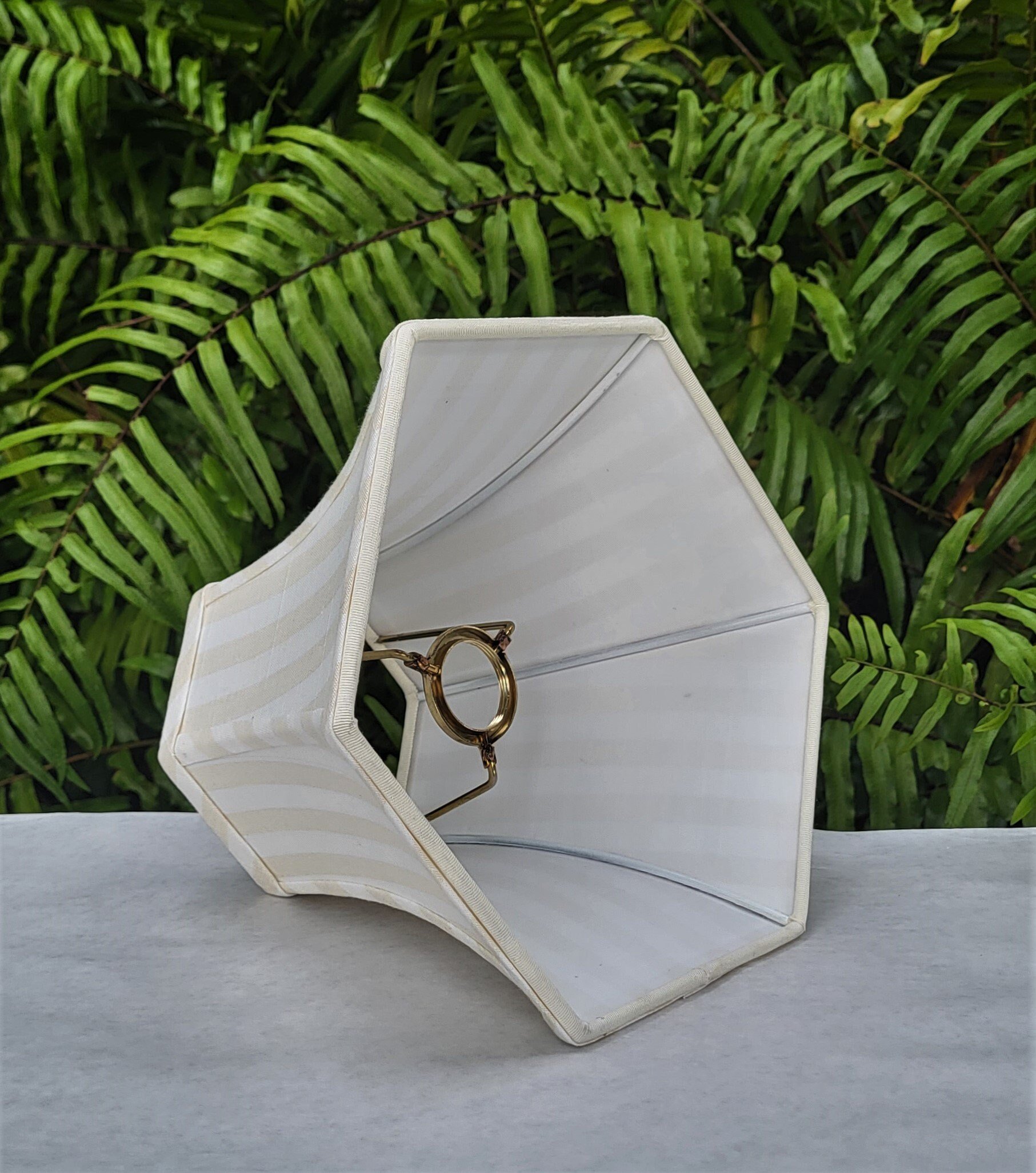 Beige White Stripe Linen Swing Arm Lampshade, Hexagon Bell Lamp Shade