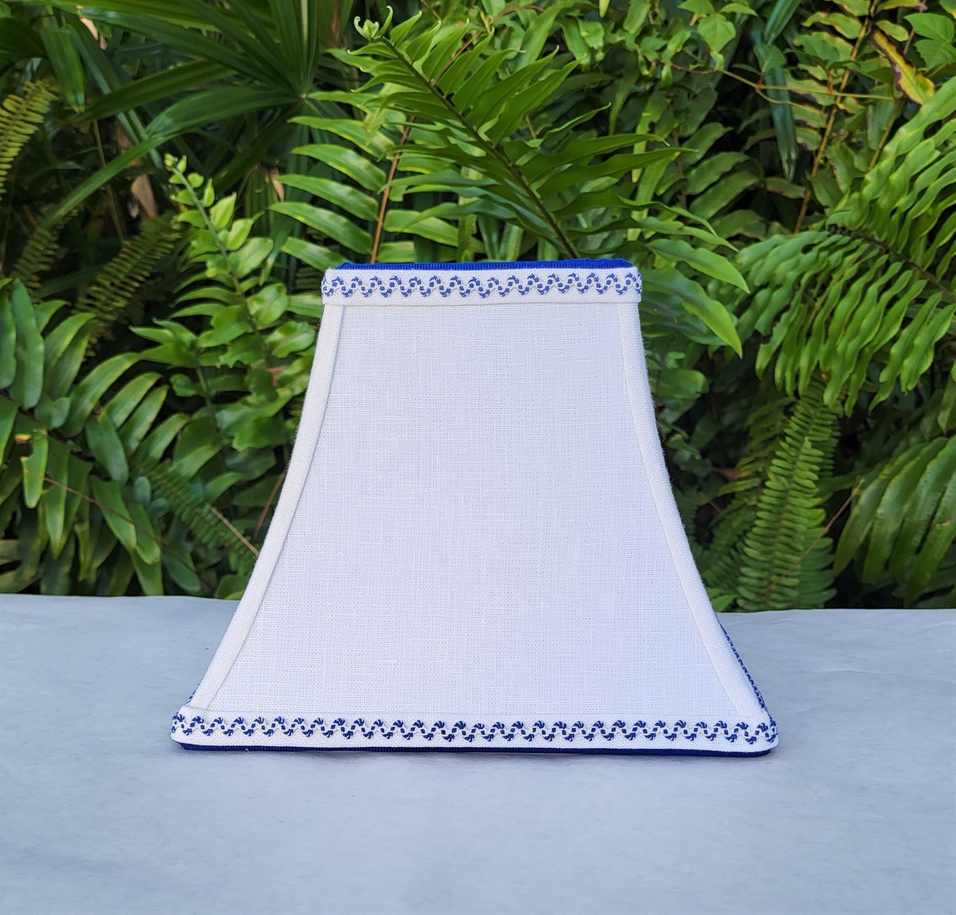 Small White Linen Lamp Shade Blue or Red Trim Clip On Lampshade