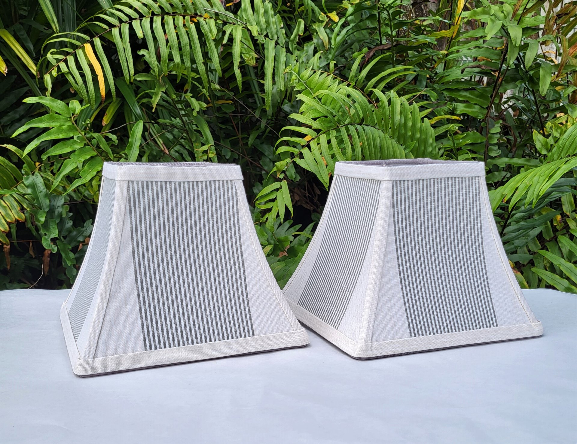 Gray White Square Bell Frame Lampshade Table Lamp