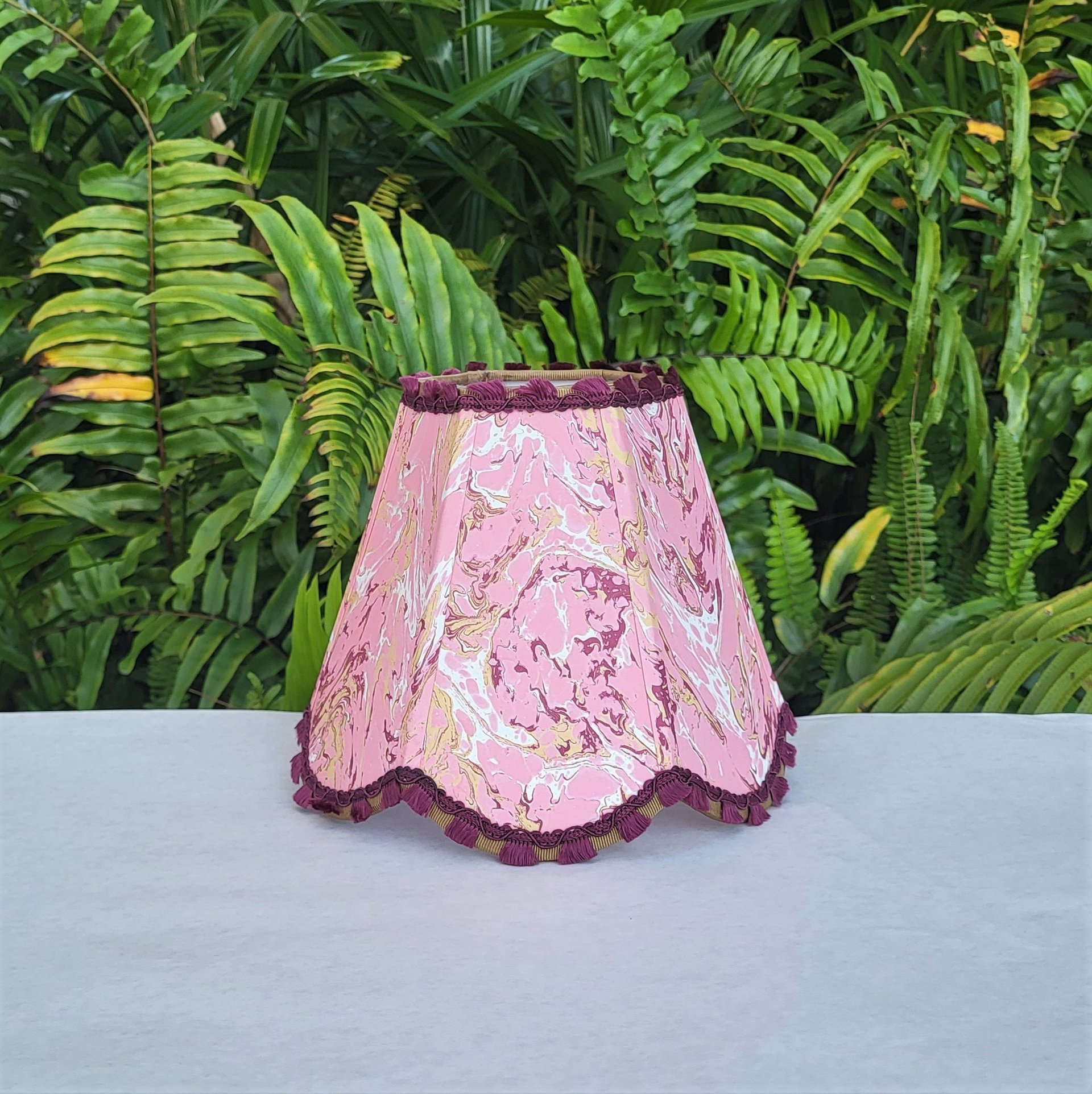 Marbled Paper Lampshade Pink Scallop Clip On