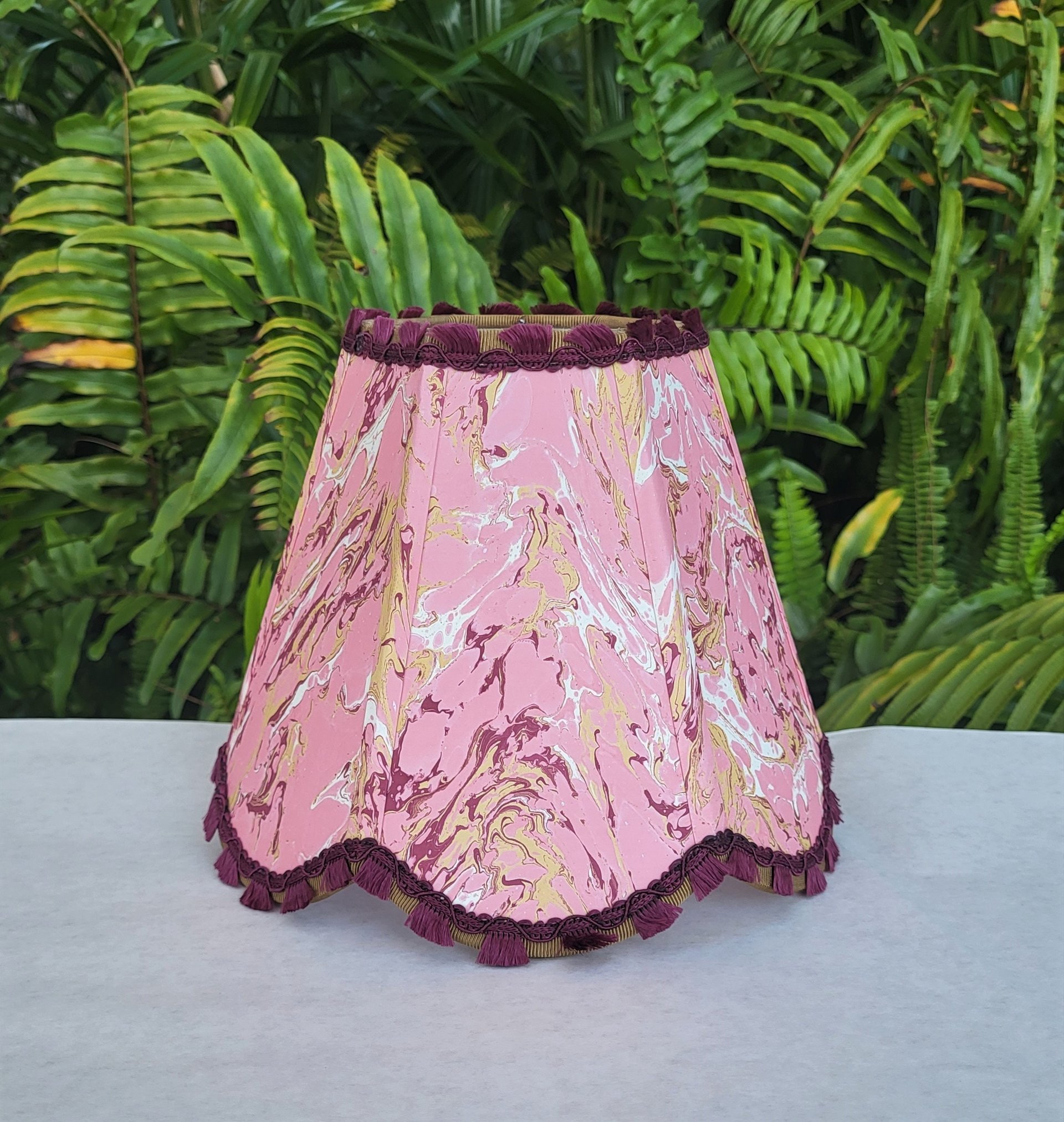 Marbled Paper Lampshade Pink Scallop Clip On