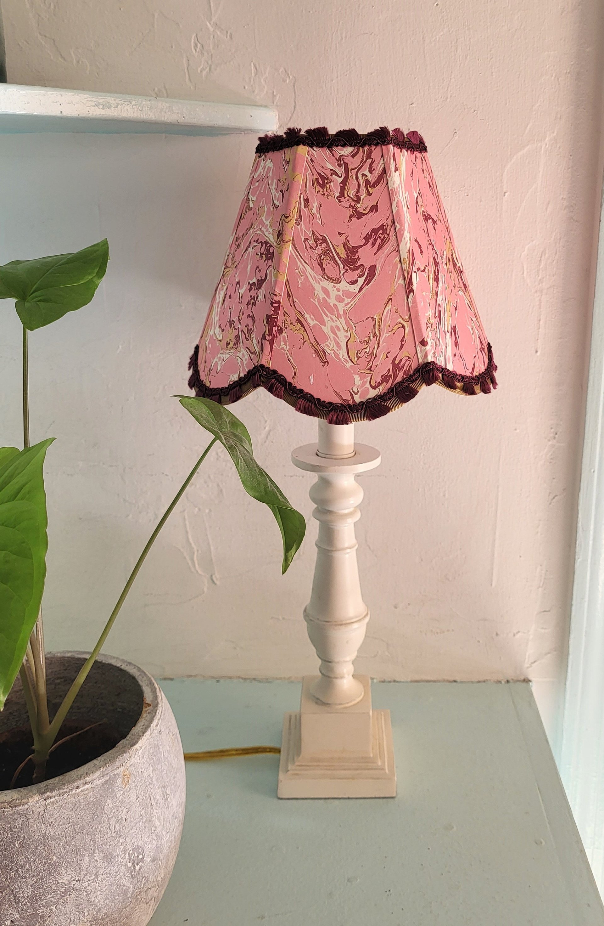 Marbled Paper Lampshade Pink Scallop Clip On