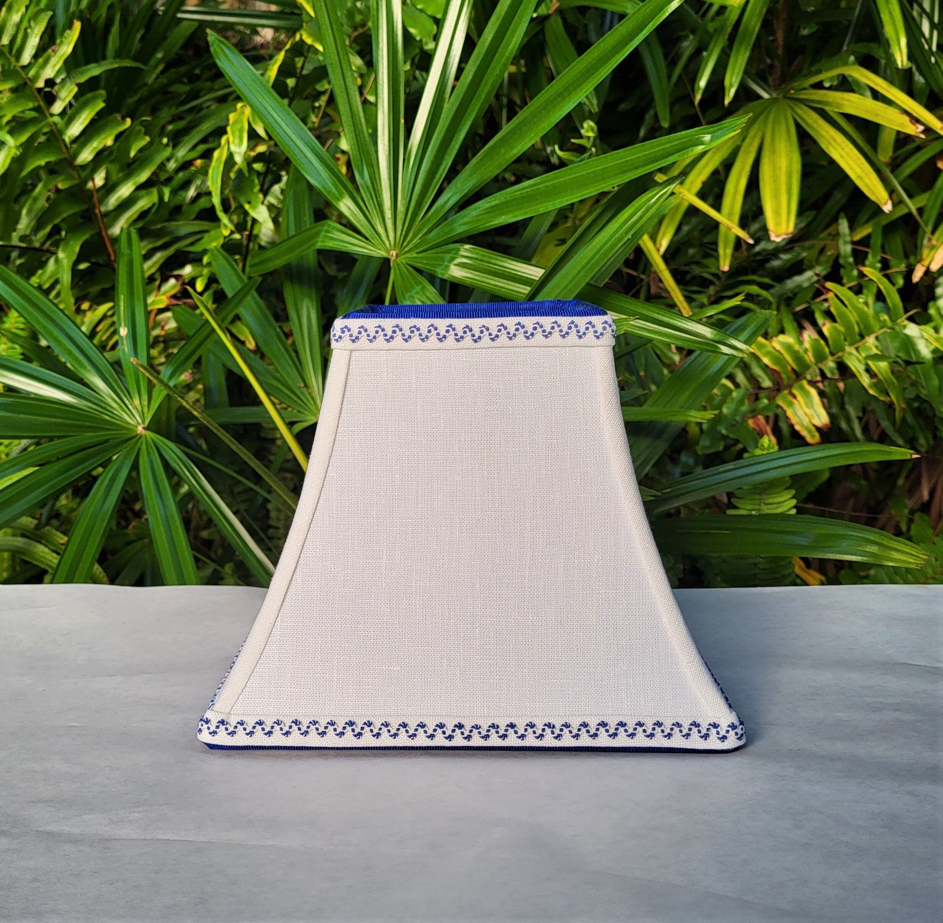 Small White Linen Lamp Shade Blue or Red Trim Clip On Lampshade