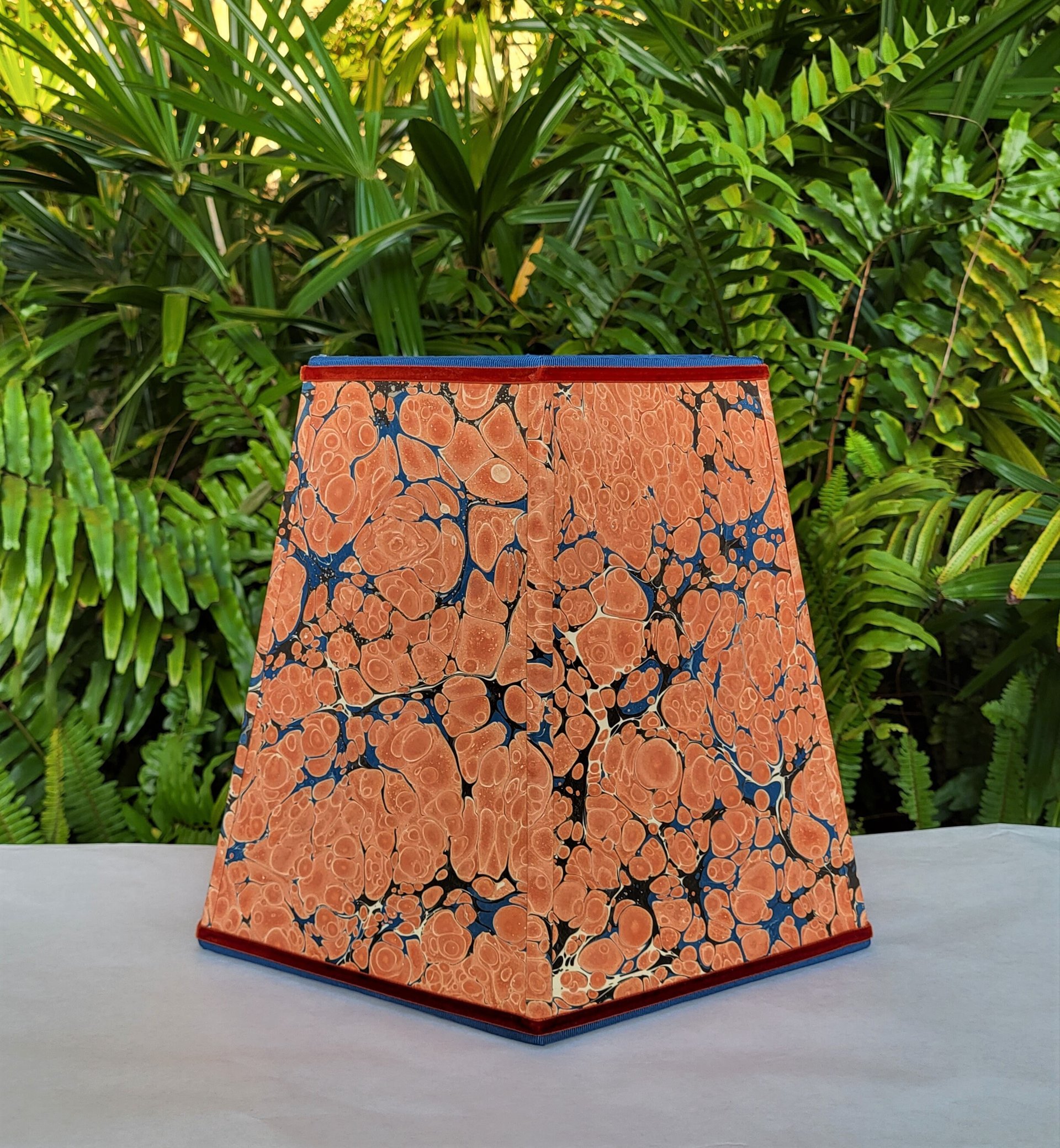Large Marbled Paper Lampshade Orange Blue Hexagon Frame
