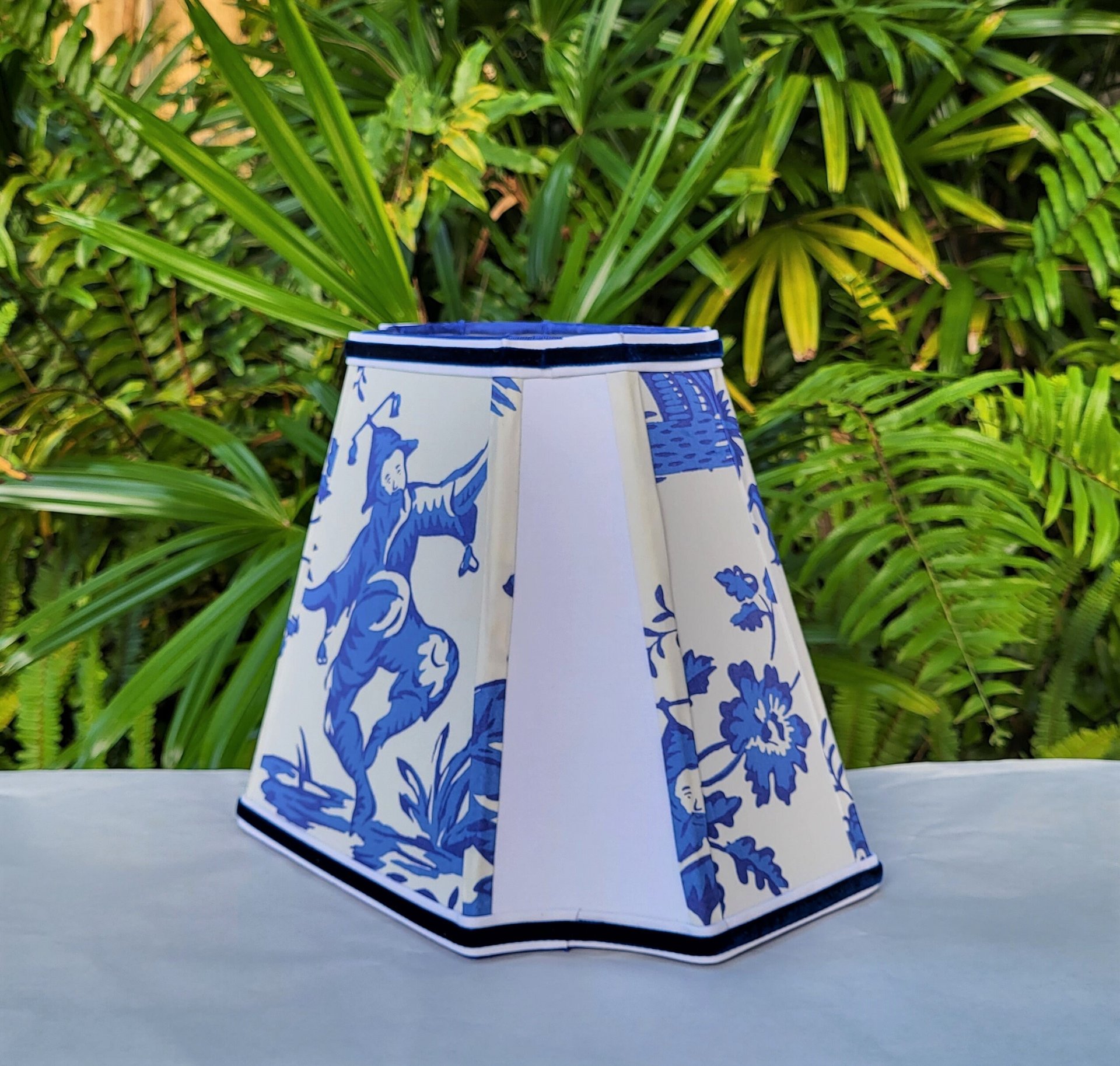 Rectangle Table Lampshade, Asian, Cobalt Blue White Lamp Shade