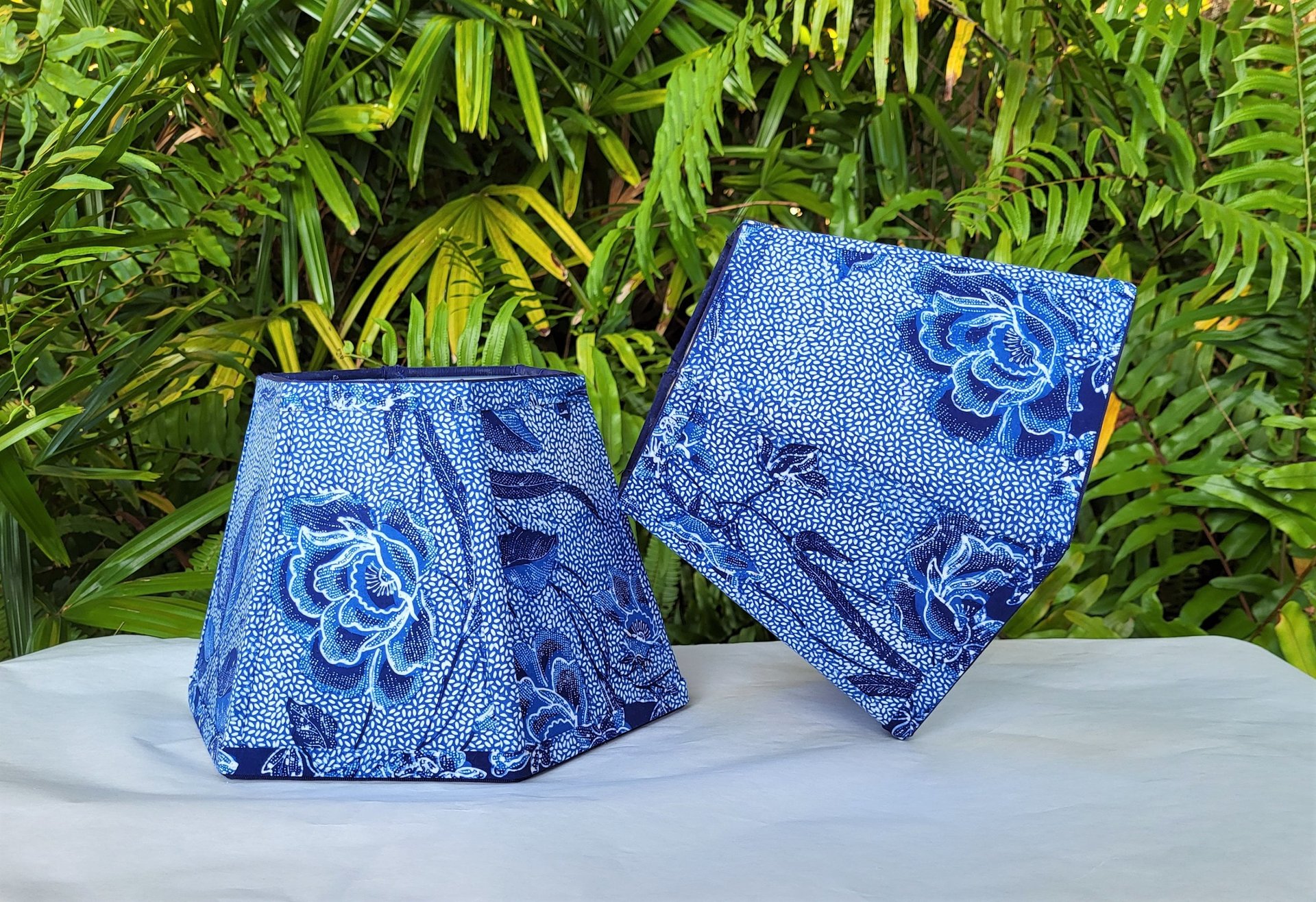 Indonesian Fabric Lampshade Blue Hexagon Clip On