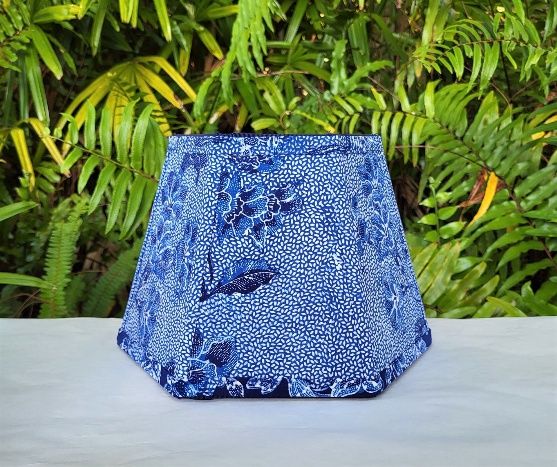Indonesian Fabric Lampshade Blue Hexagon Clip On