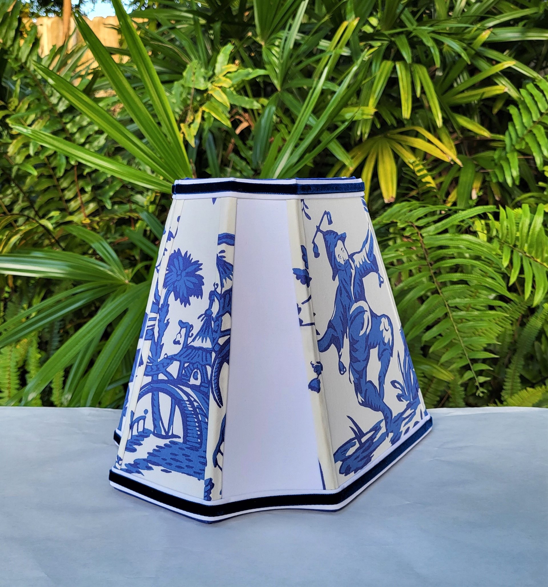 Rectangle Table Lampshade, Asian, Cobalt Blue White Lamp Shade