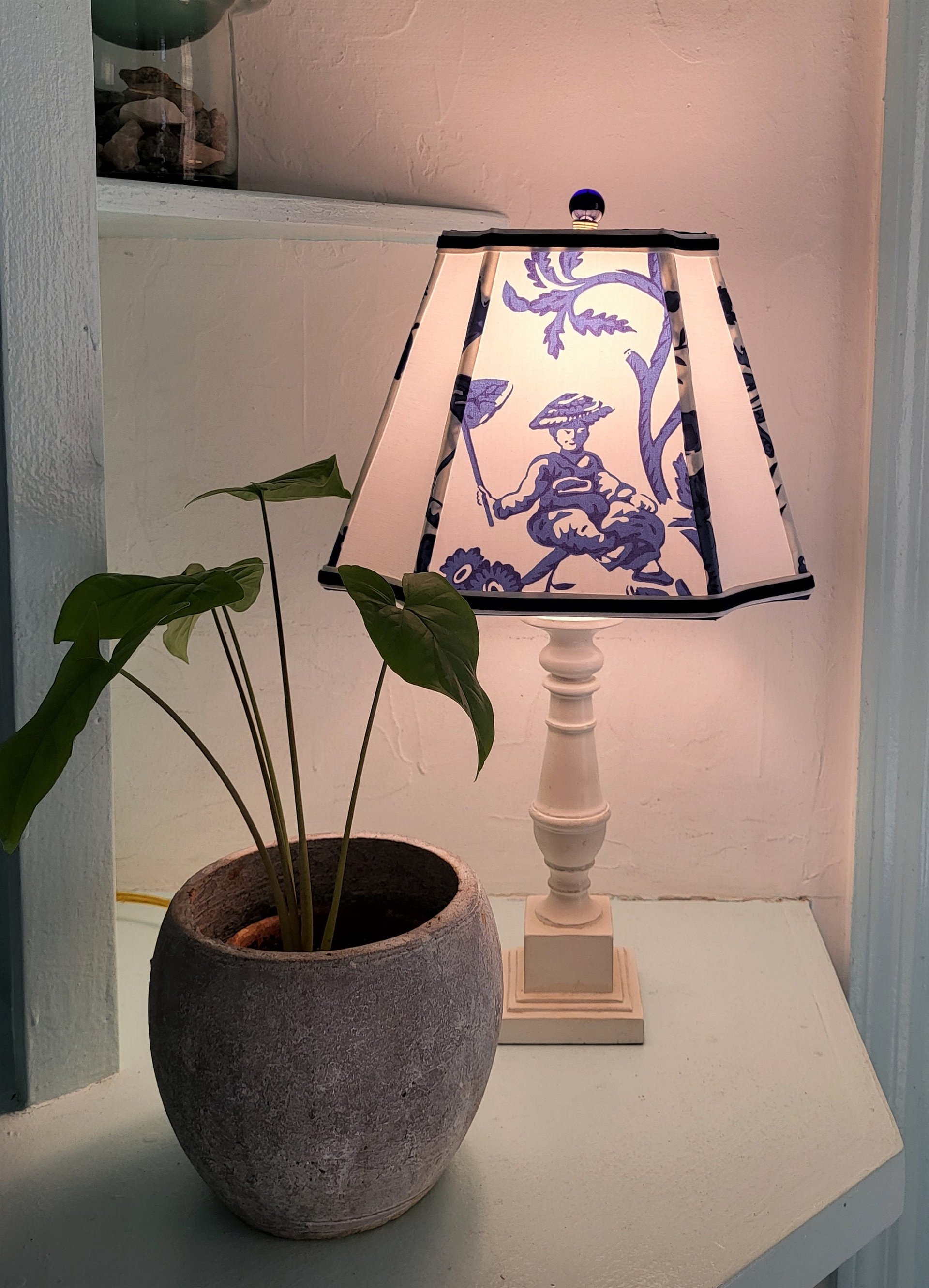 Rectangle Table Lampshade, Asian, Cobalt Blue White Lamp Shade