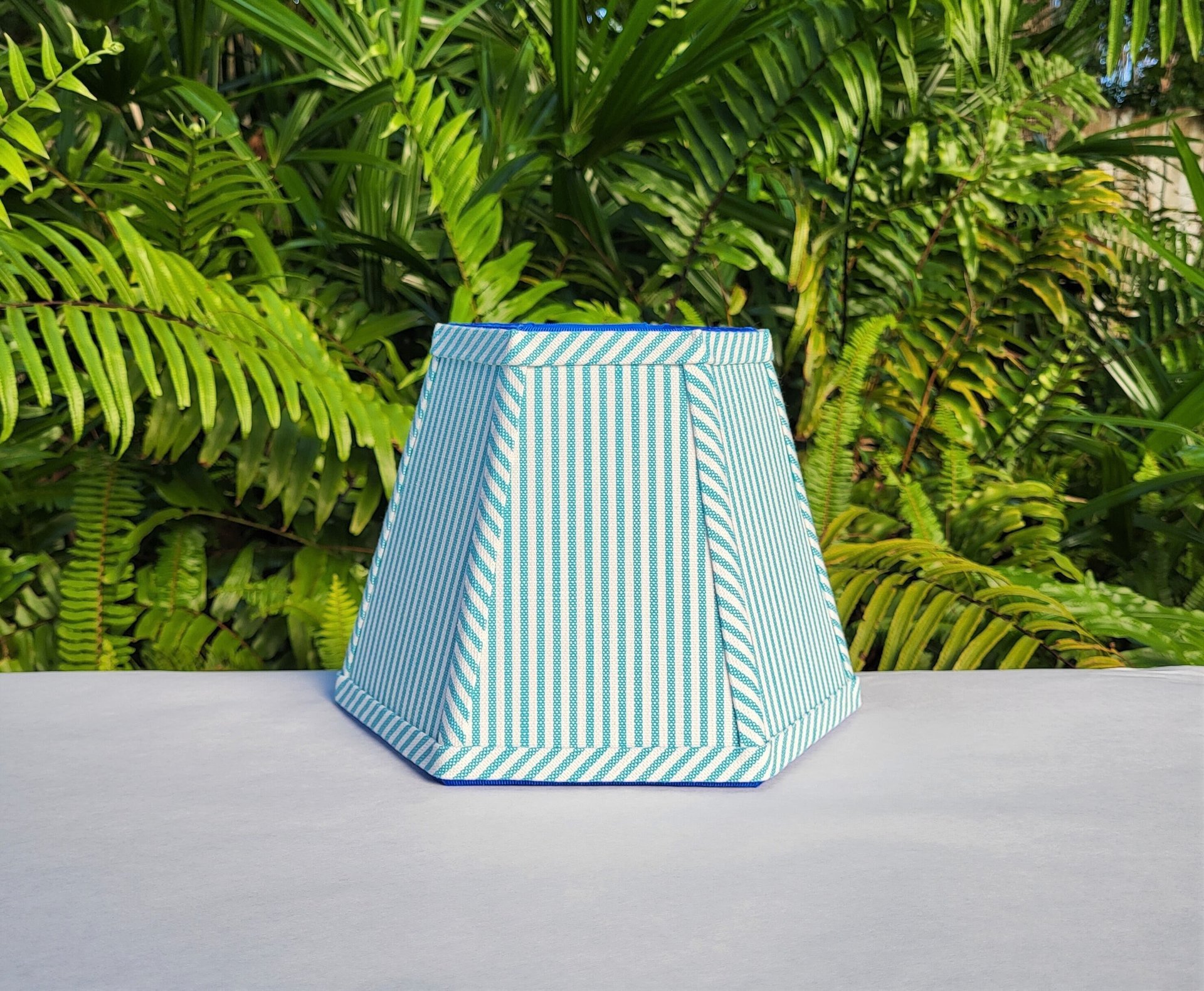 Aqua White Stripe Lampshade, Clip On Hexagon Lamp Shade