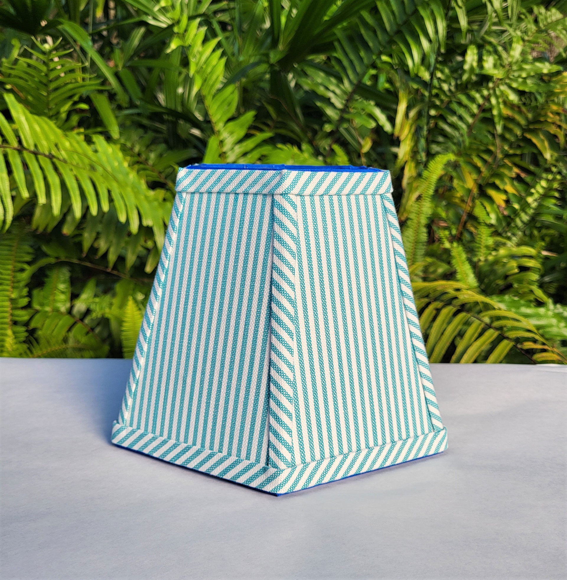 Aqua White Stripe Lampshade, Clip On Hexagon Lamp Shade