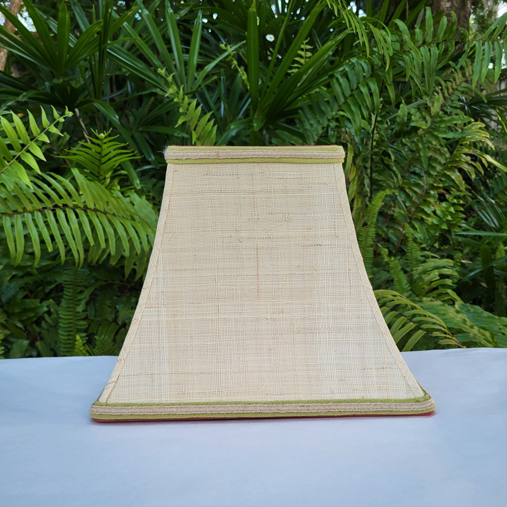 Raffia Cloth with Tropical Lining Lampshade Square Bell Frame