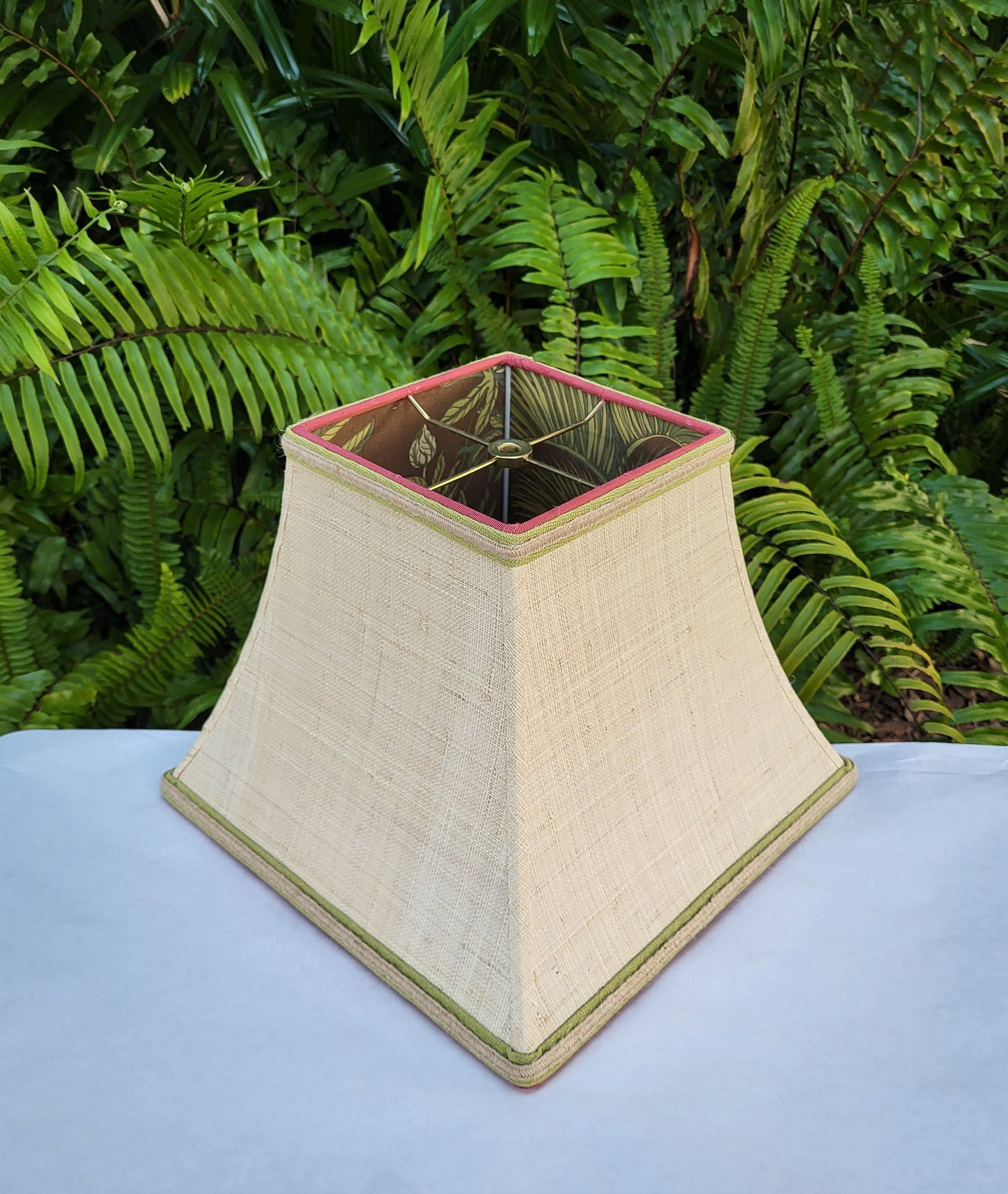 Raffia Cloth with Tropical Lining Lampshade Square Bell Frame