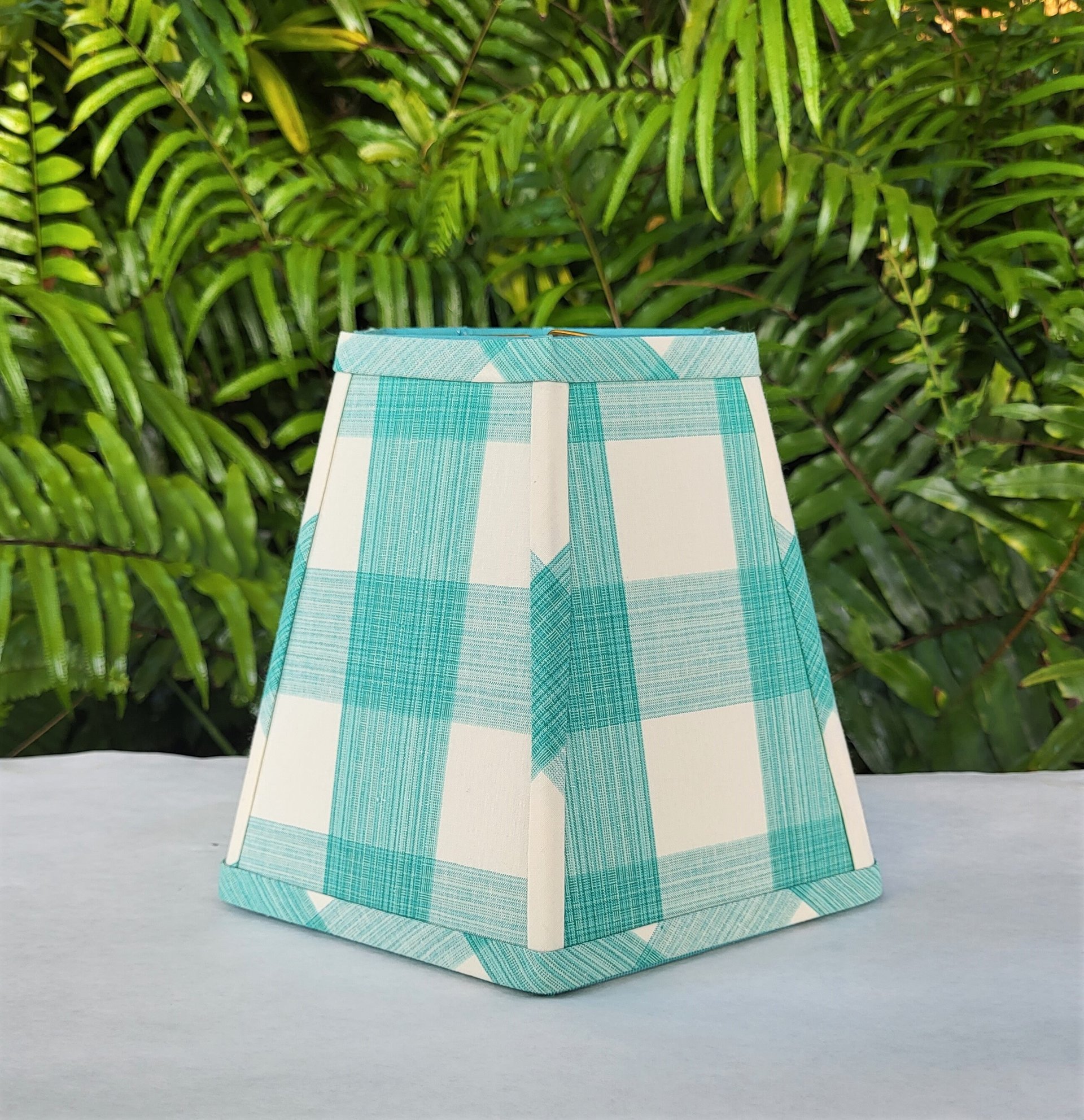 Aqua Ivory Check Lampshade, Clip On Hexagon Lamp Shade