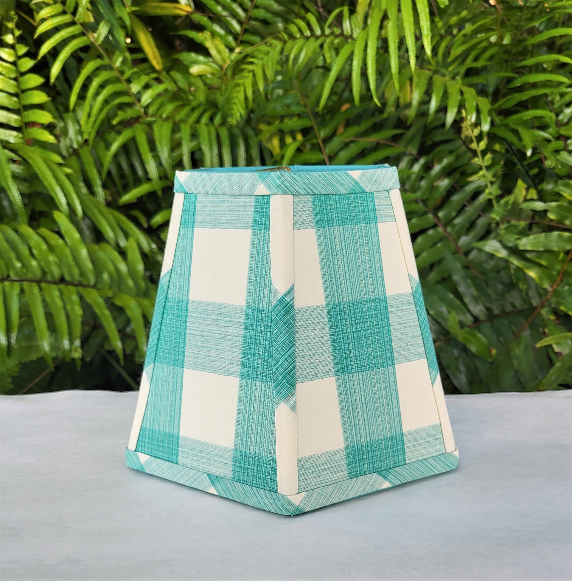 Aqua Ivory Check Lampshade, Clip On Hexagon Lamp Shade