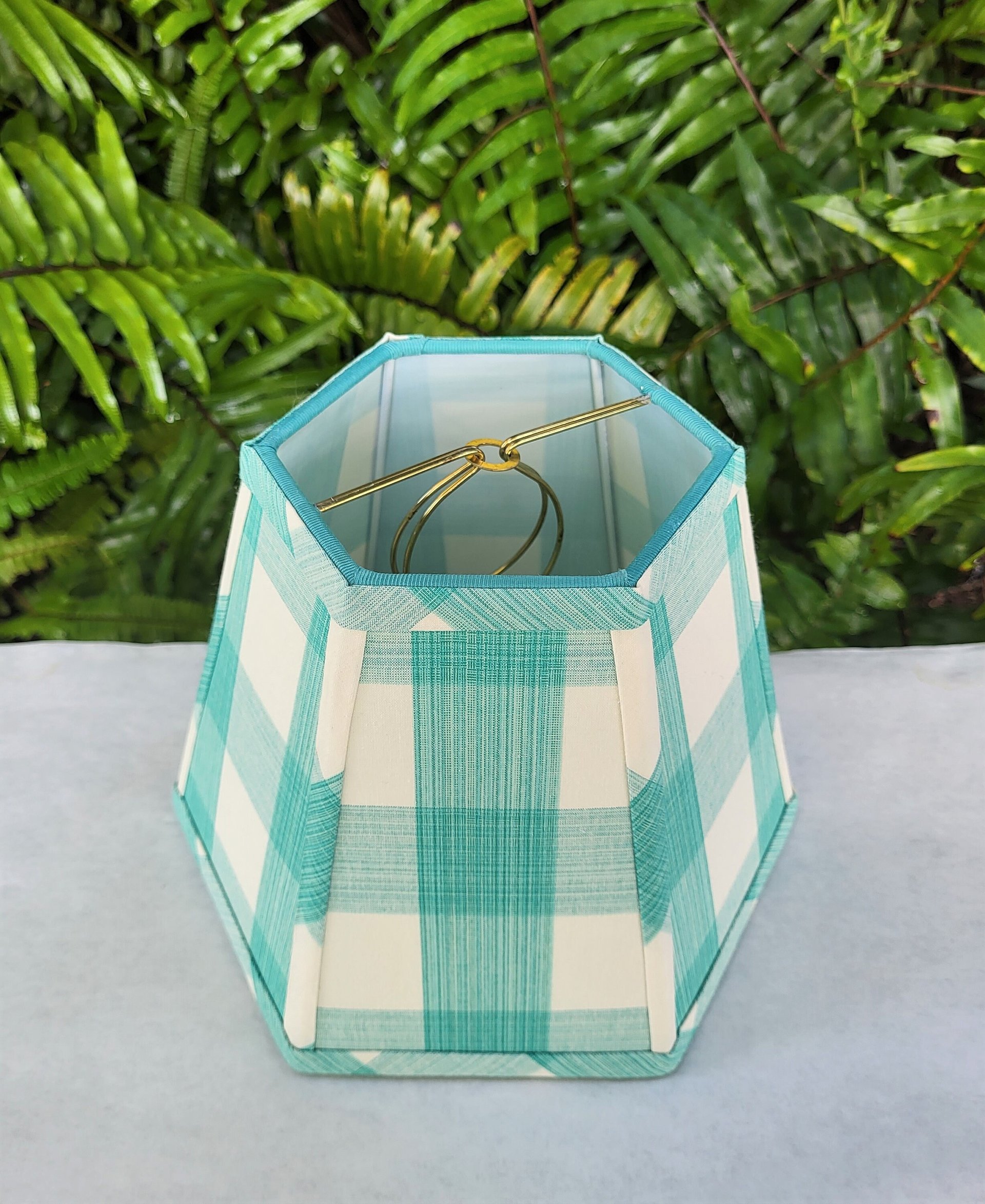 Aqua Ivory Check Lampshade, Clip On Hexagon Lamp Shade