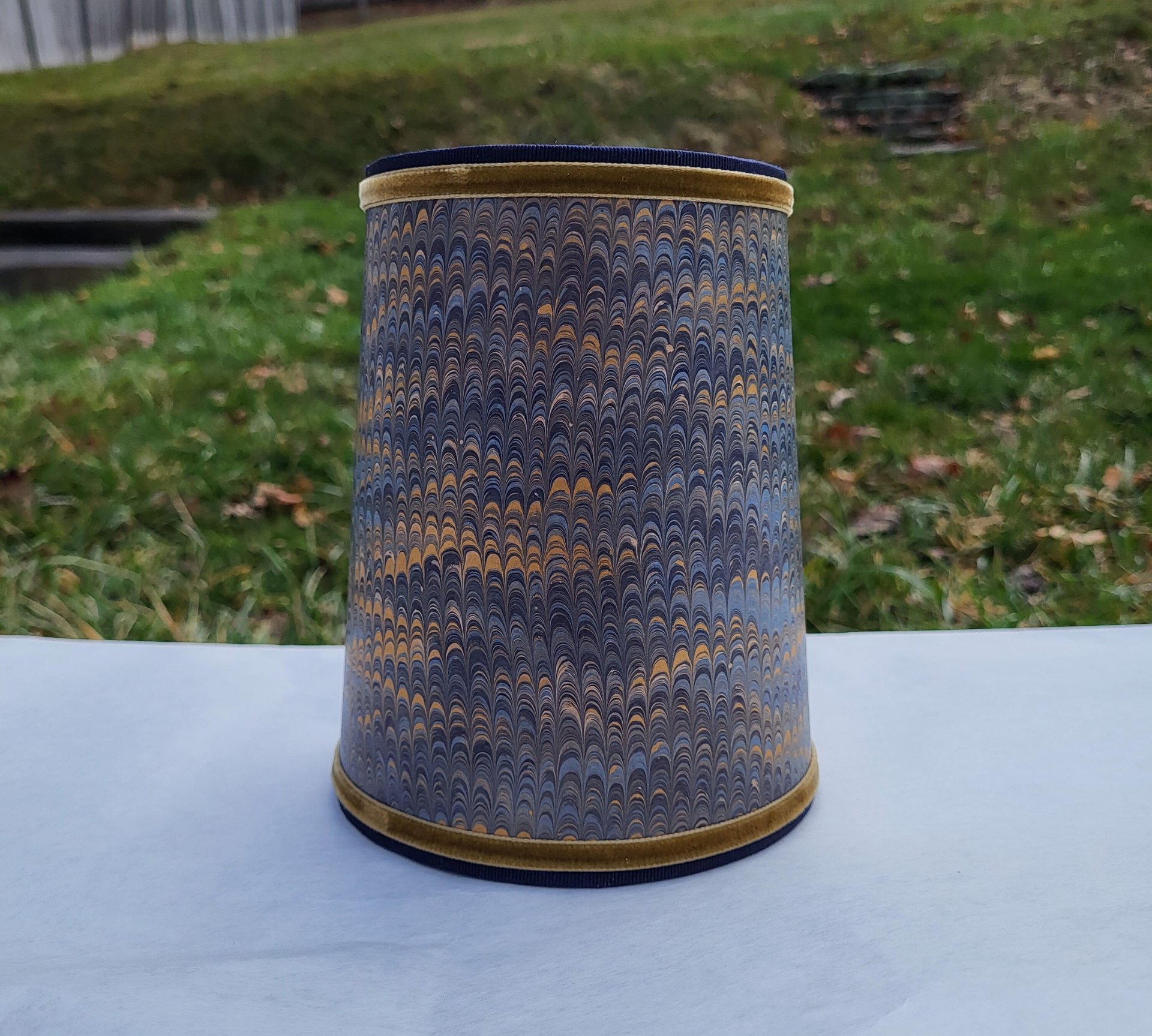 Pair Navy Gold Marbled Paper Lampshades