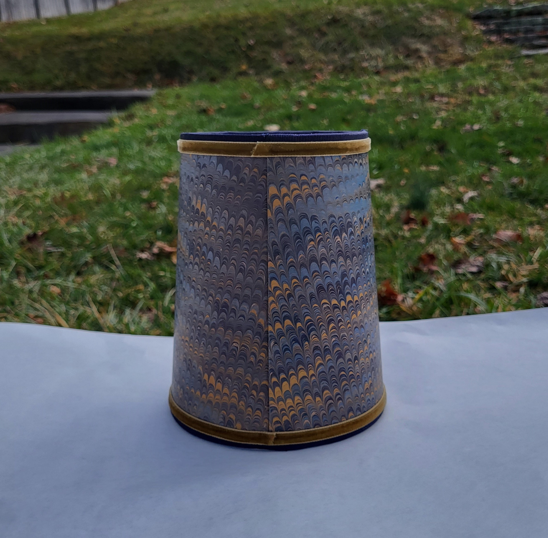 Pair Navy Gold Marbled Paper Lampshades