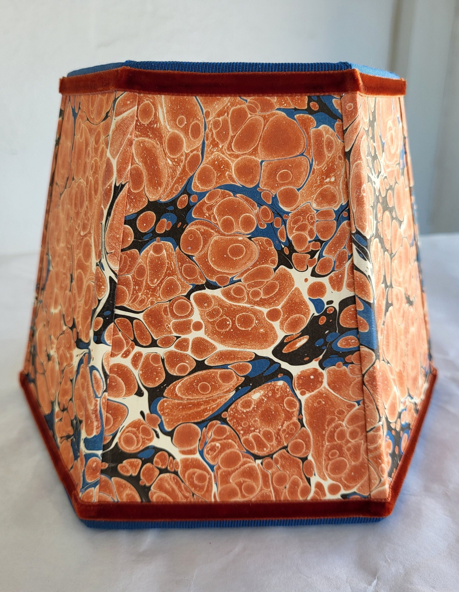 Small Marbled Paper Lampshade Clip On Orange Blue Hexagon Frame