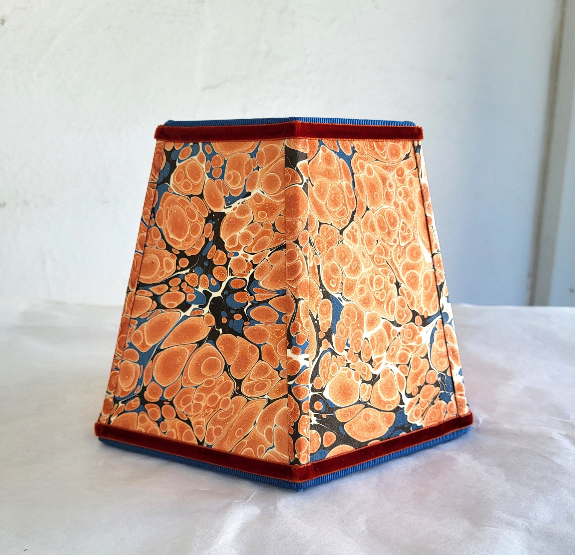 Small Marbled Paper Lampshade Clip On Orange Blue Hexagon Frame