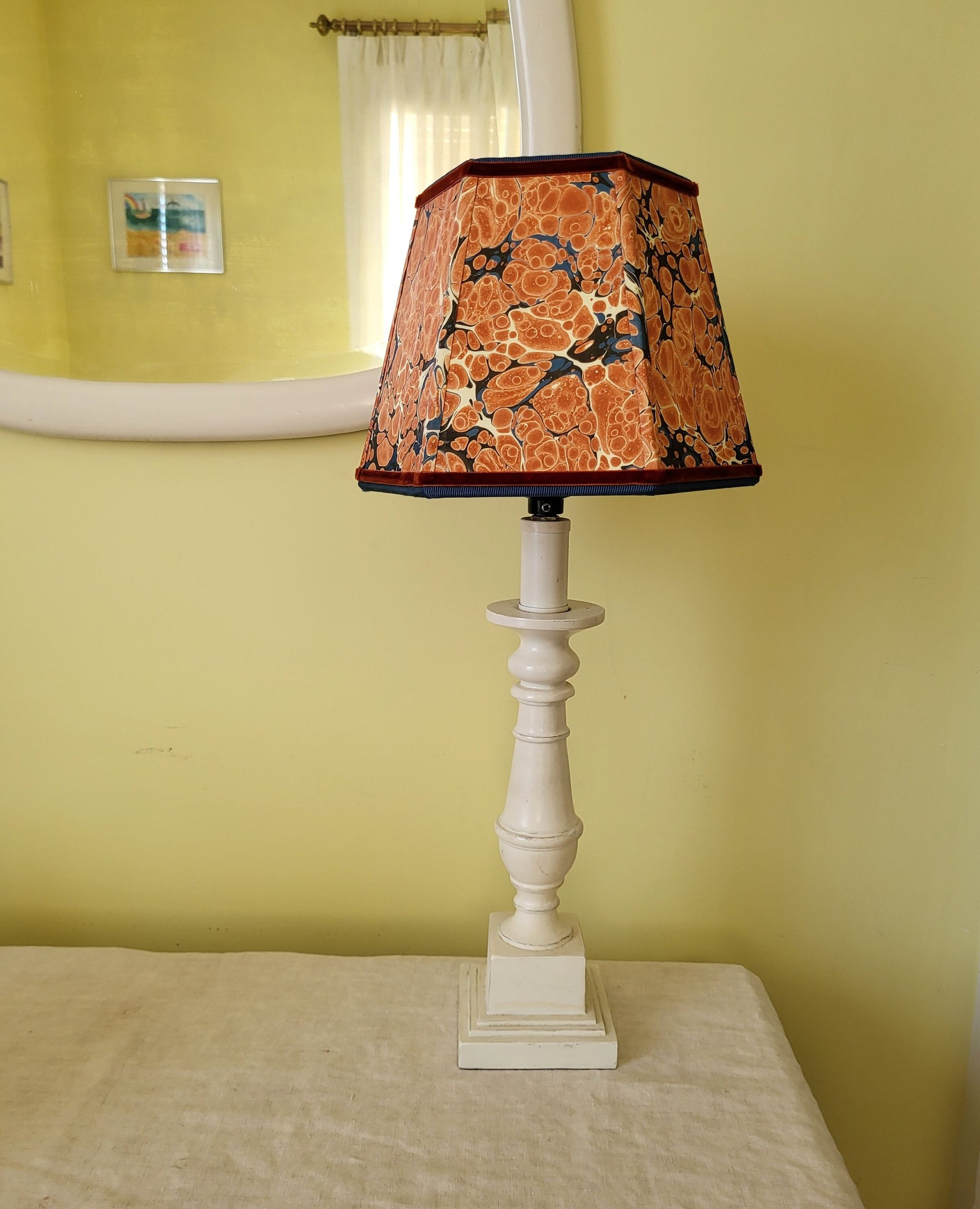 Small Marbled Paper Lampshade Clip On Orange Blue Hexagon Frame