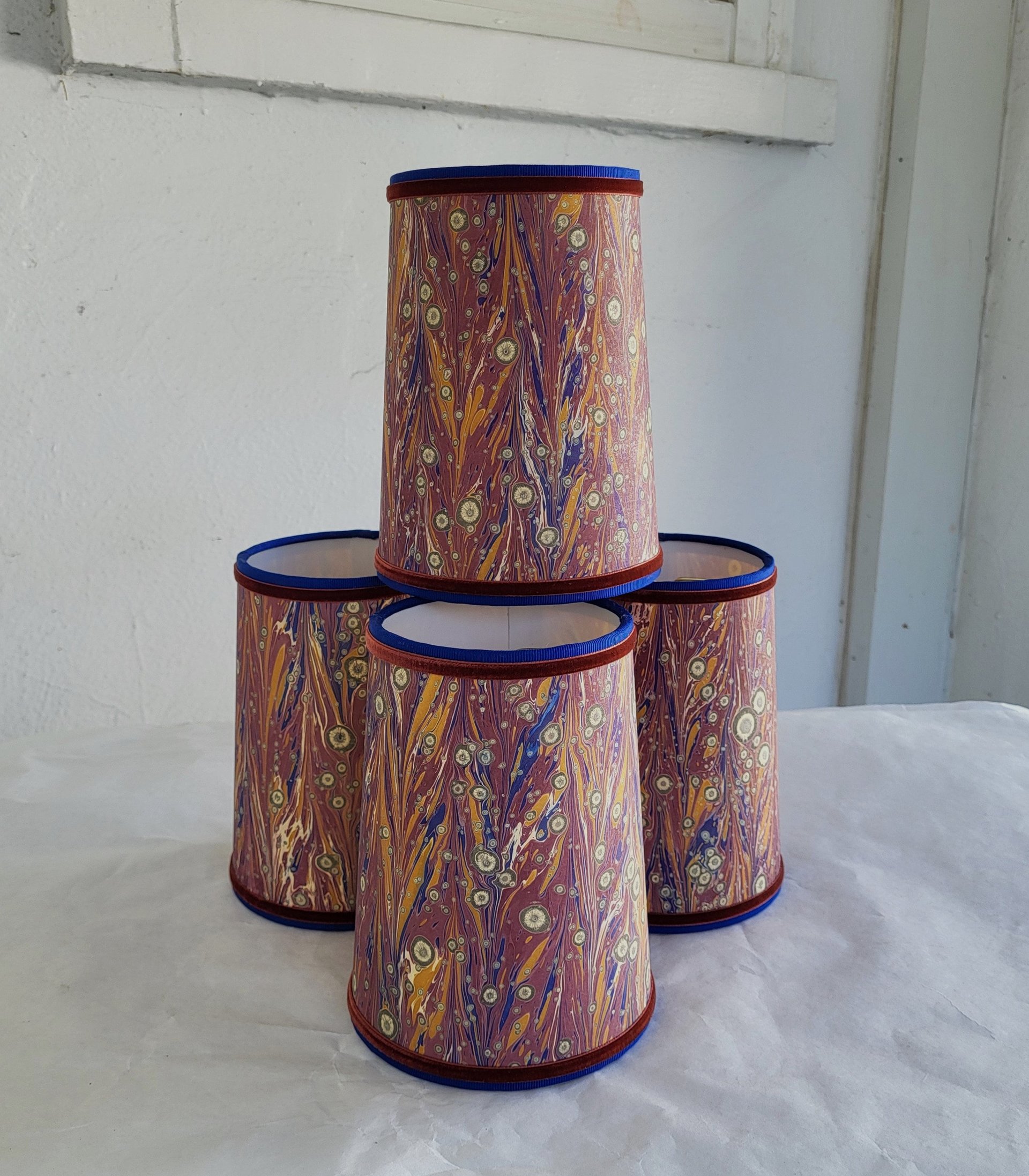 Pair Marbled Paper Sconce Lampshades Set of Two