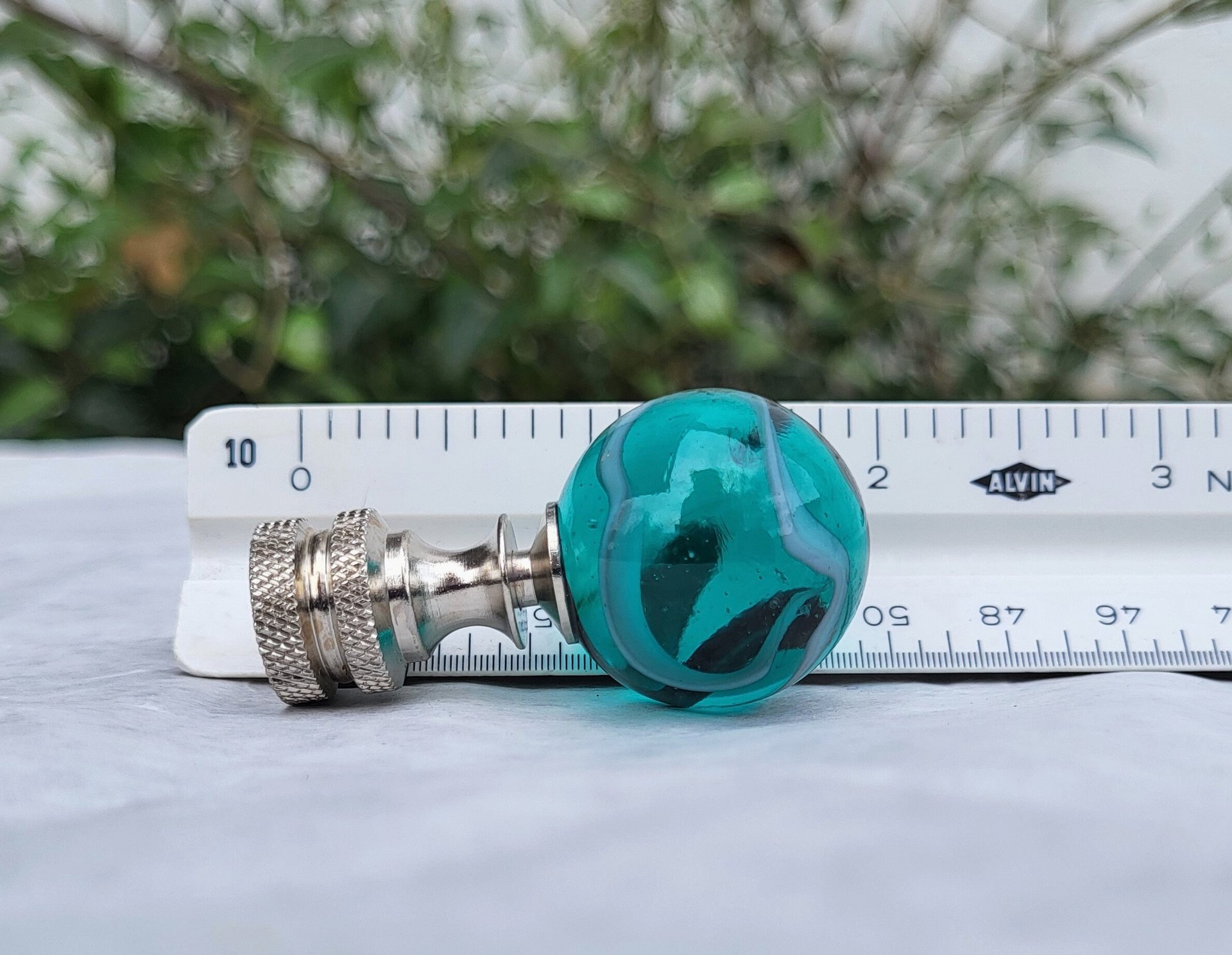Aqua Lamp Finial, One Inch, White Gray Swirls