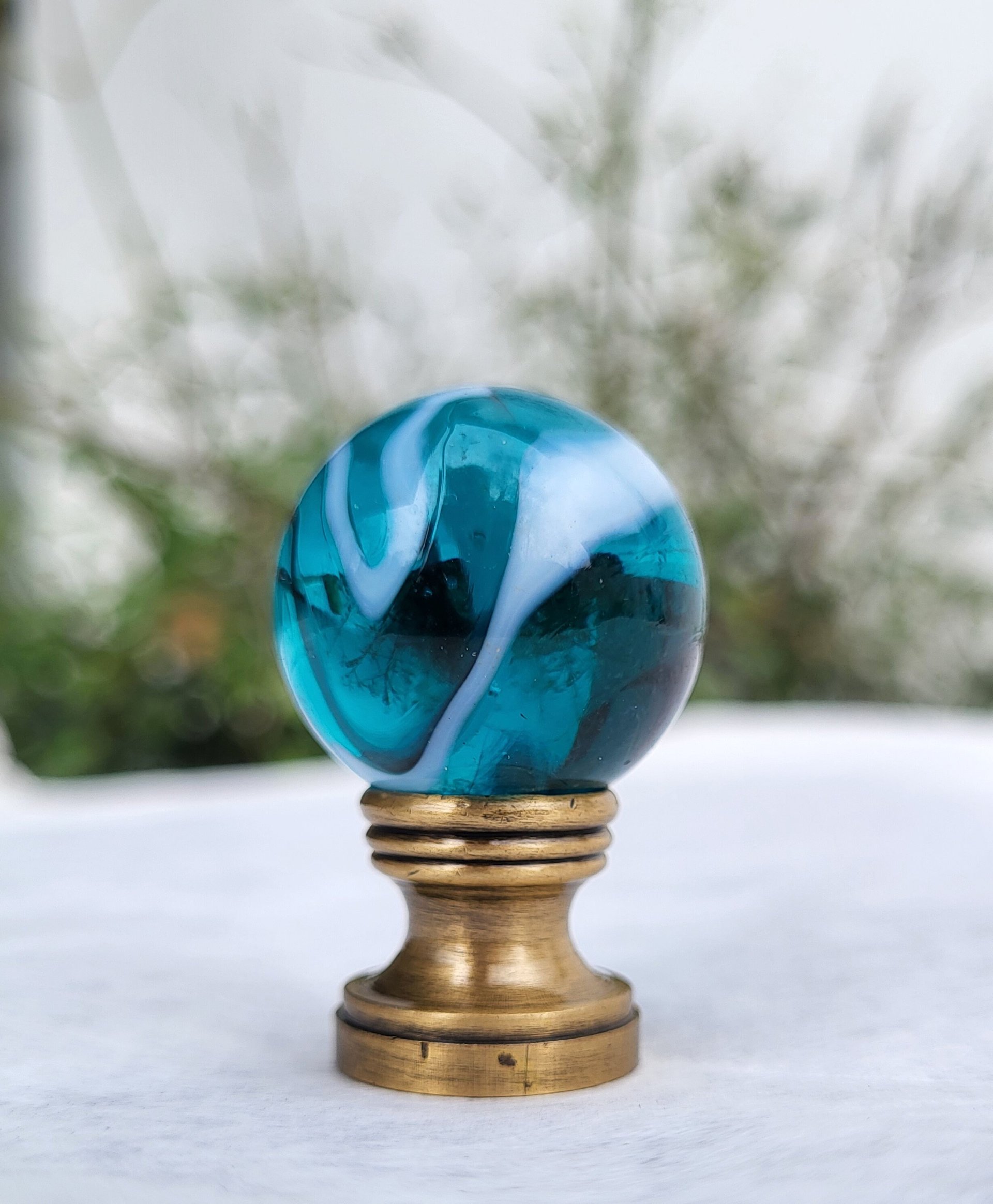 Aqua Lamp Finial, One Inch, White Gray Swirls