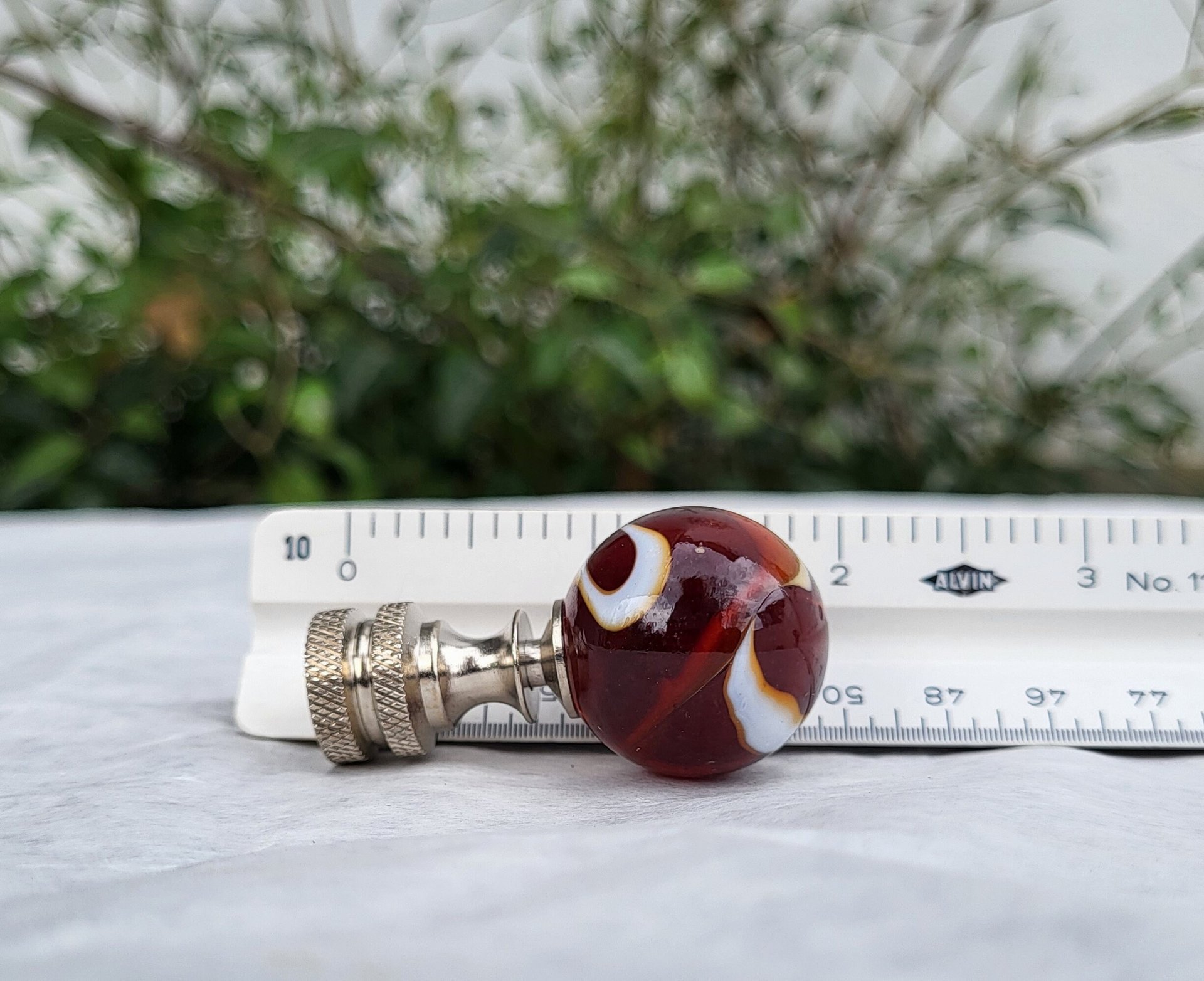 Red Lamp Finial, White Swirls