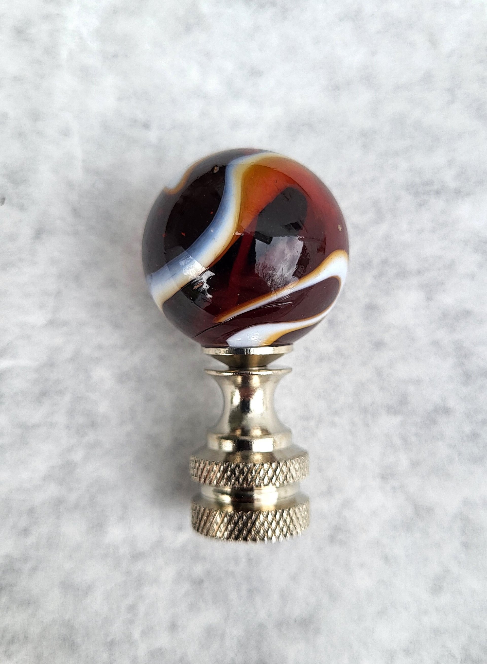 Red Lamp Finial, White Swirls
