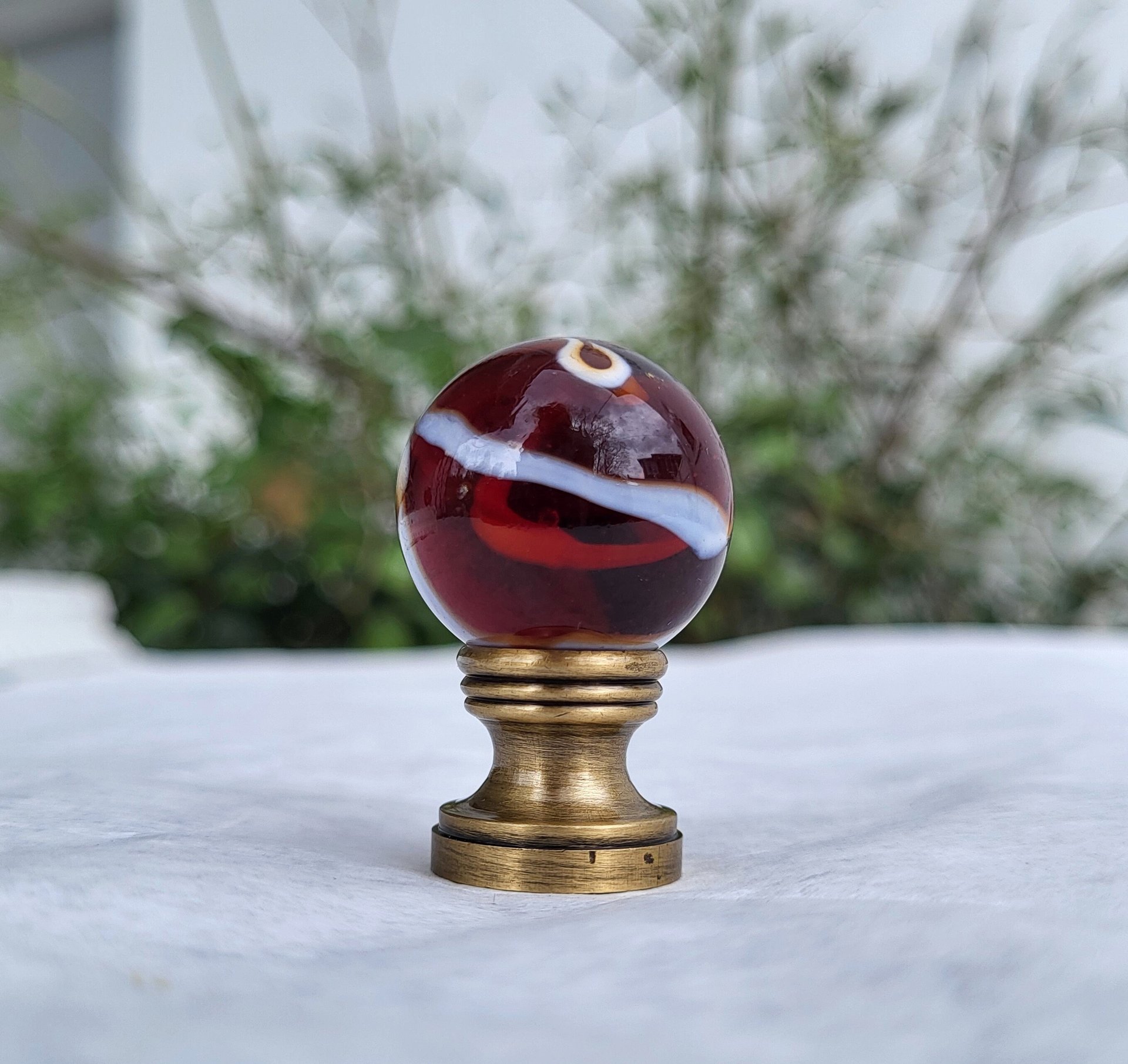Red Lamp Finial, White Swirls