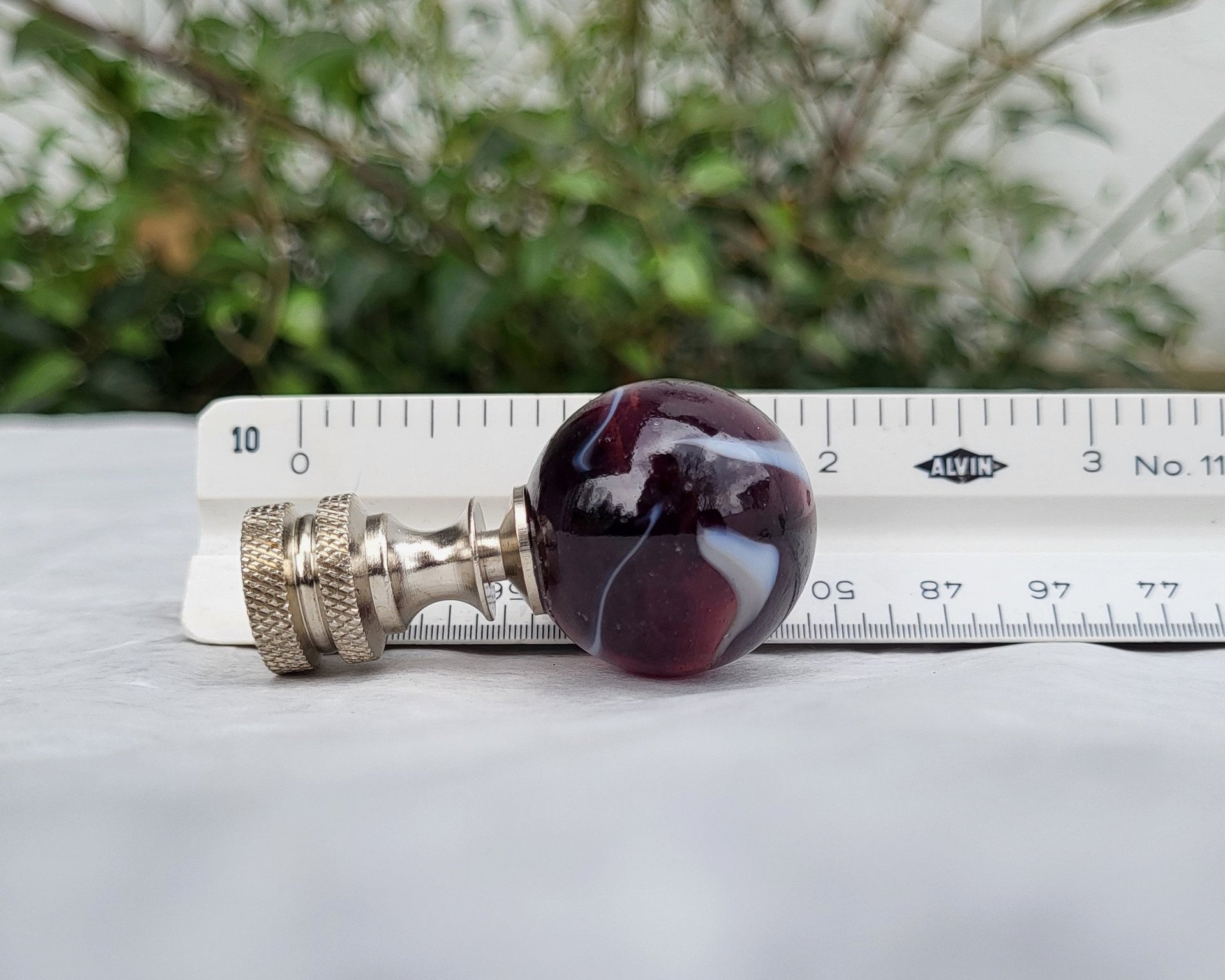 Purple Lamp Finial, White Swirls