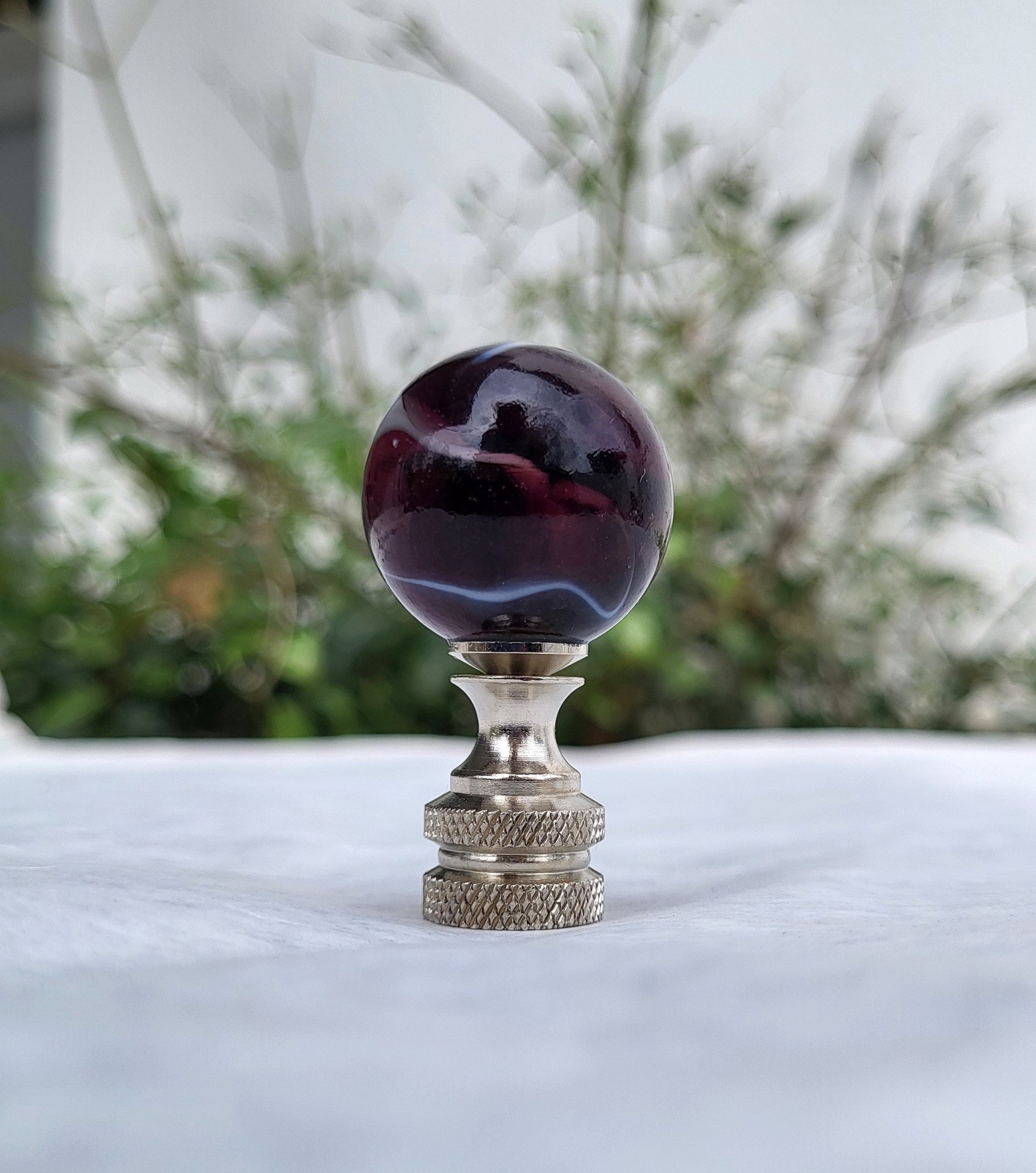 Purple Lamp Finial, White Swirls