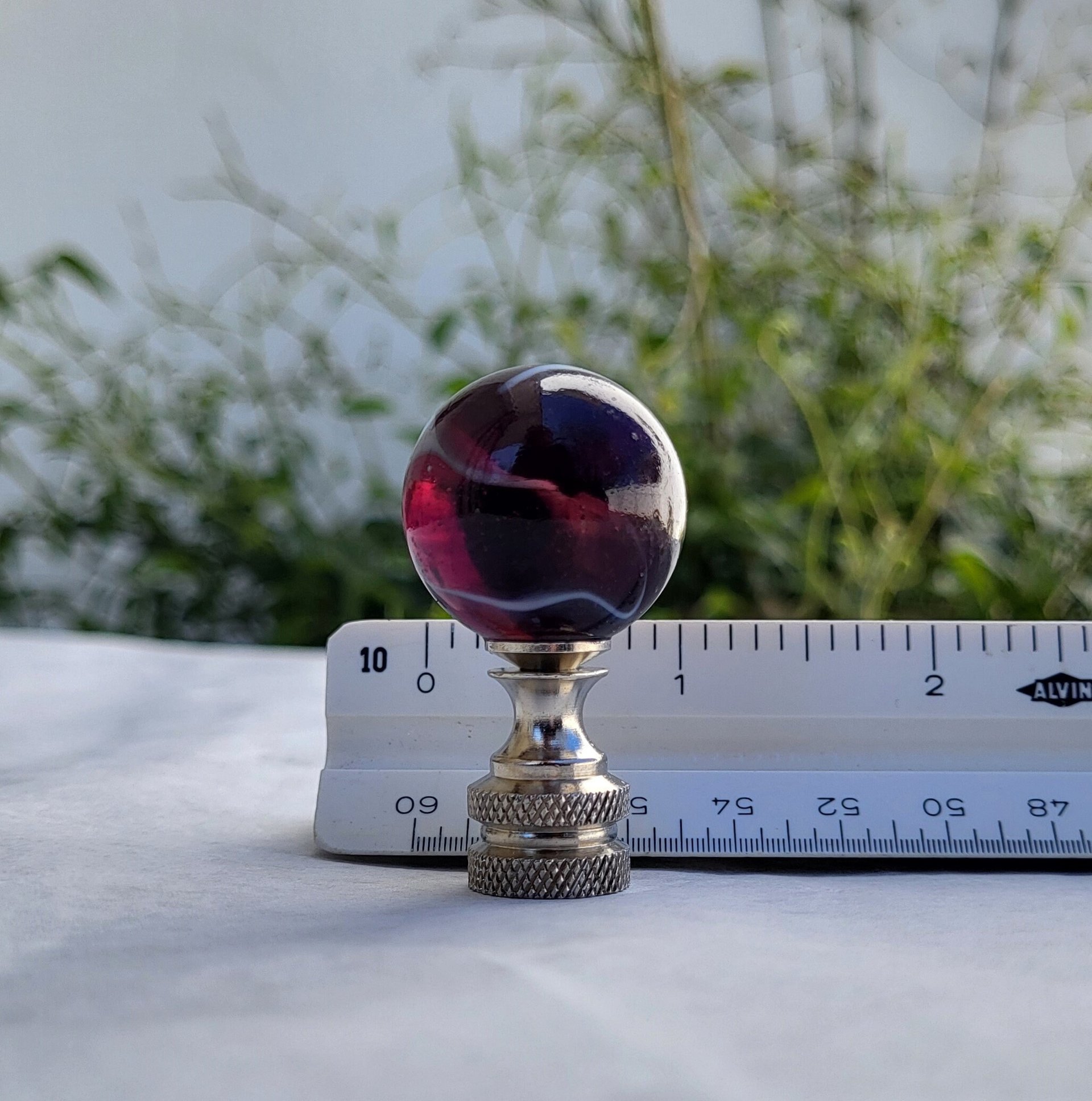 Purple Lamp Finial, White Swirls